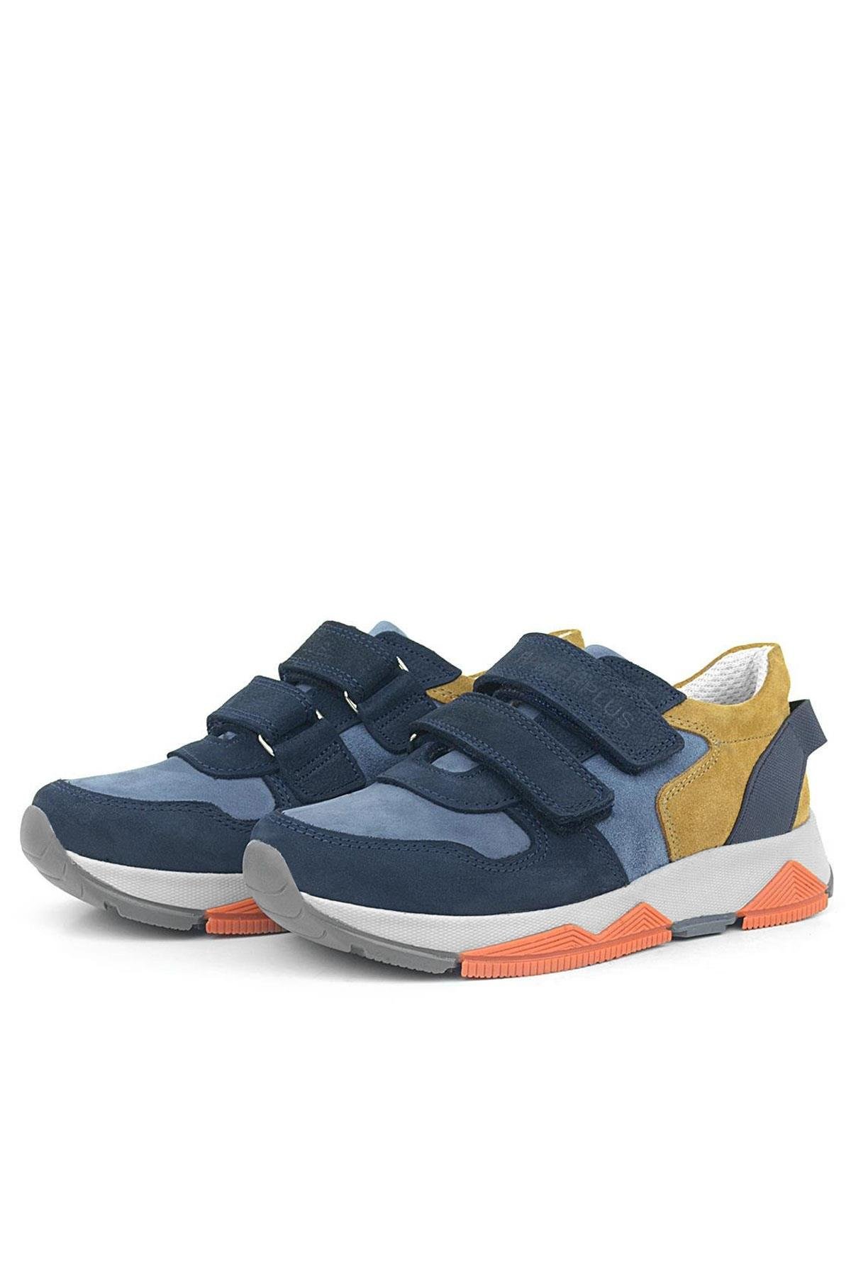 Hakiki Deri Lacivert Taba Çocuk Sneakers Spor Ayakkabı - Görsel 5