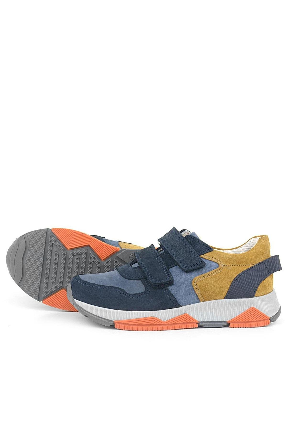 Hakiki Deri Lacivert Taba Çocuk Sneakers Spor Ayakkabı - Görsel 6