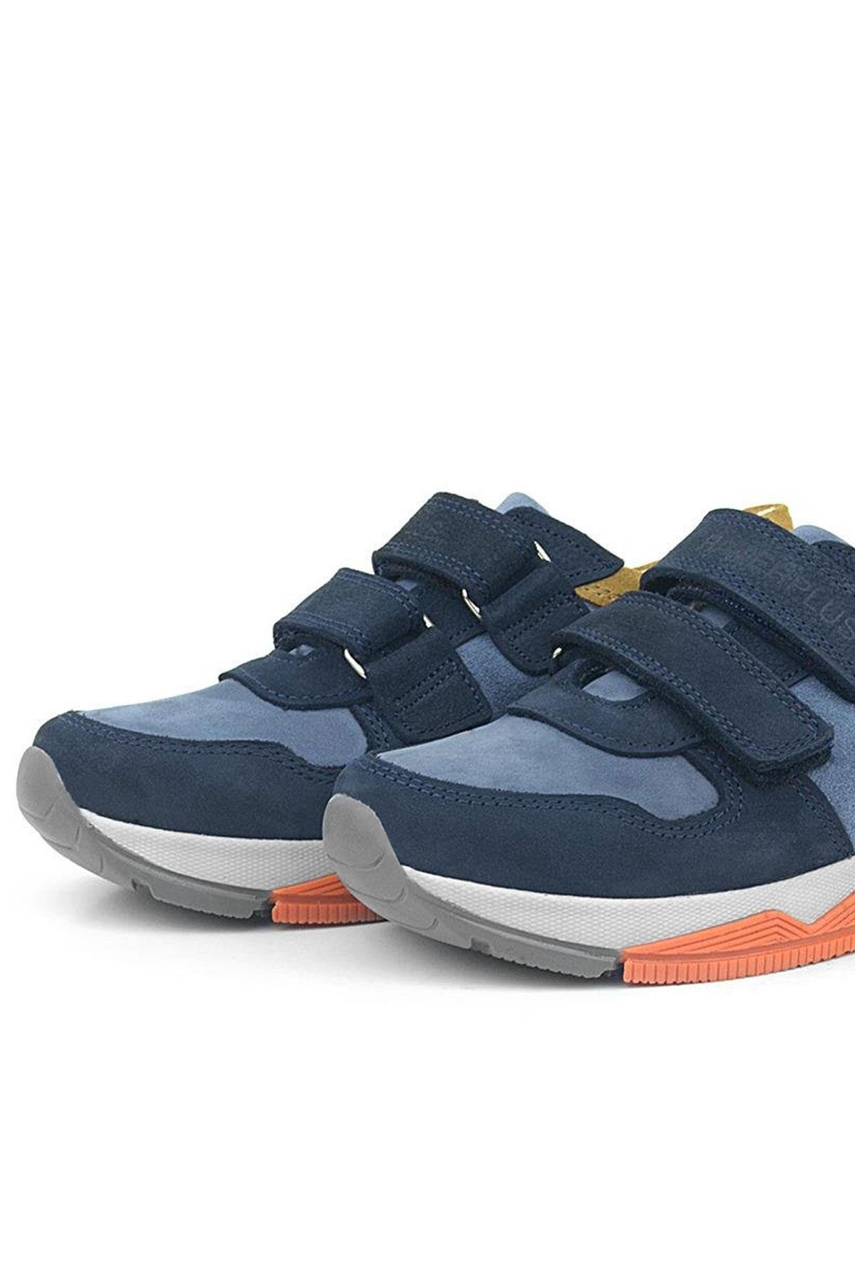 Hakiki Deri Lacivert Taba Çocuk Sneakers Spor Ayakkabı - Görsel 7