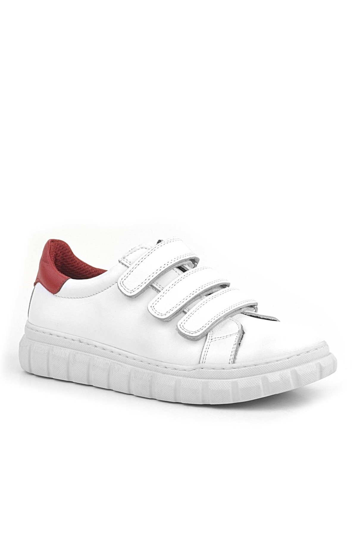 Hakiki Deri Beyaz Kırmızı Cırtlı Çocuk Günlük Spor Okul Ayakkabı - Görsel 2