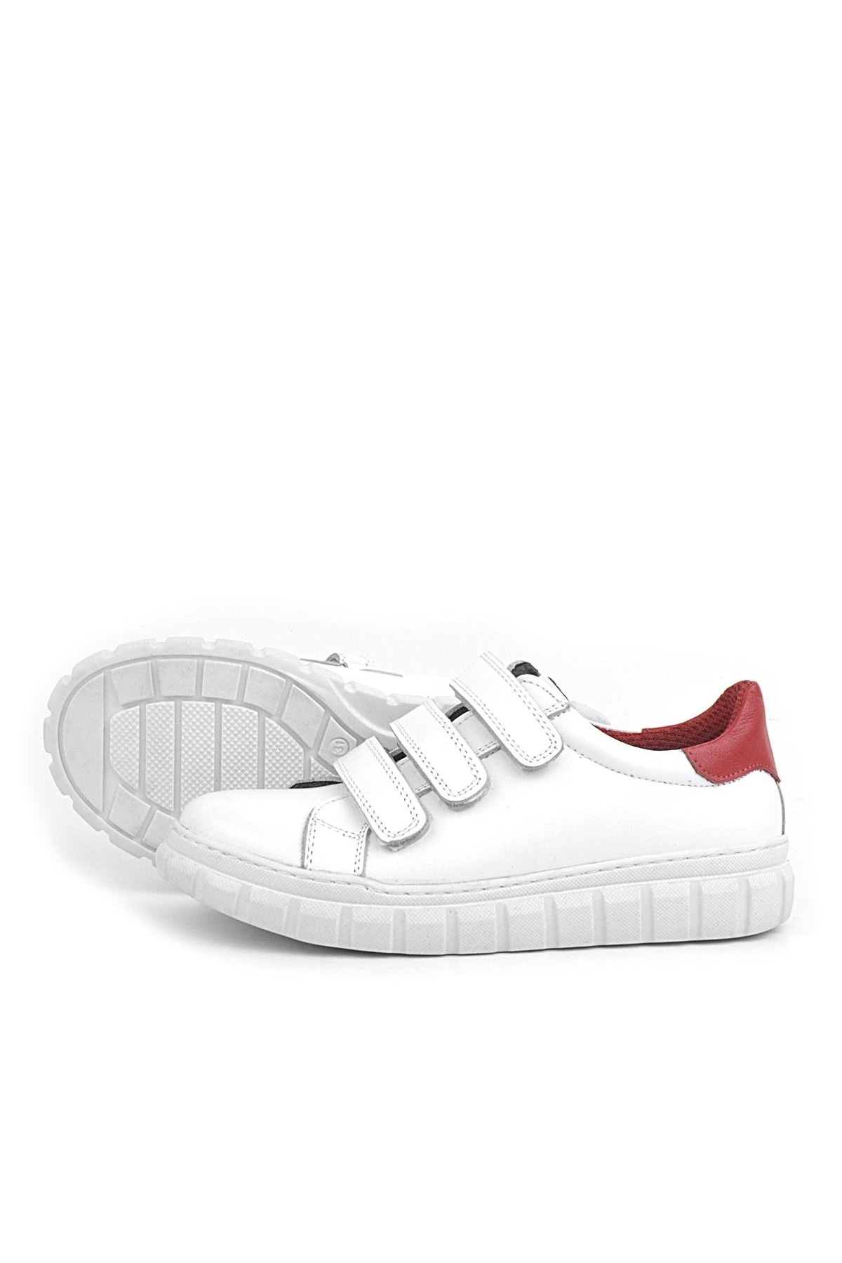 Hakiki Deri Beyaz Kırmızı Cırtlı Çocuk Günlük Spor Okul Ayakkabı - Görsel 6