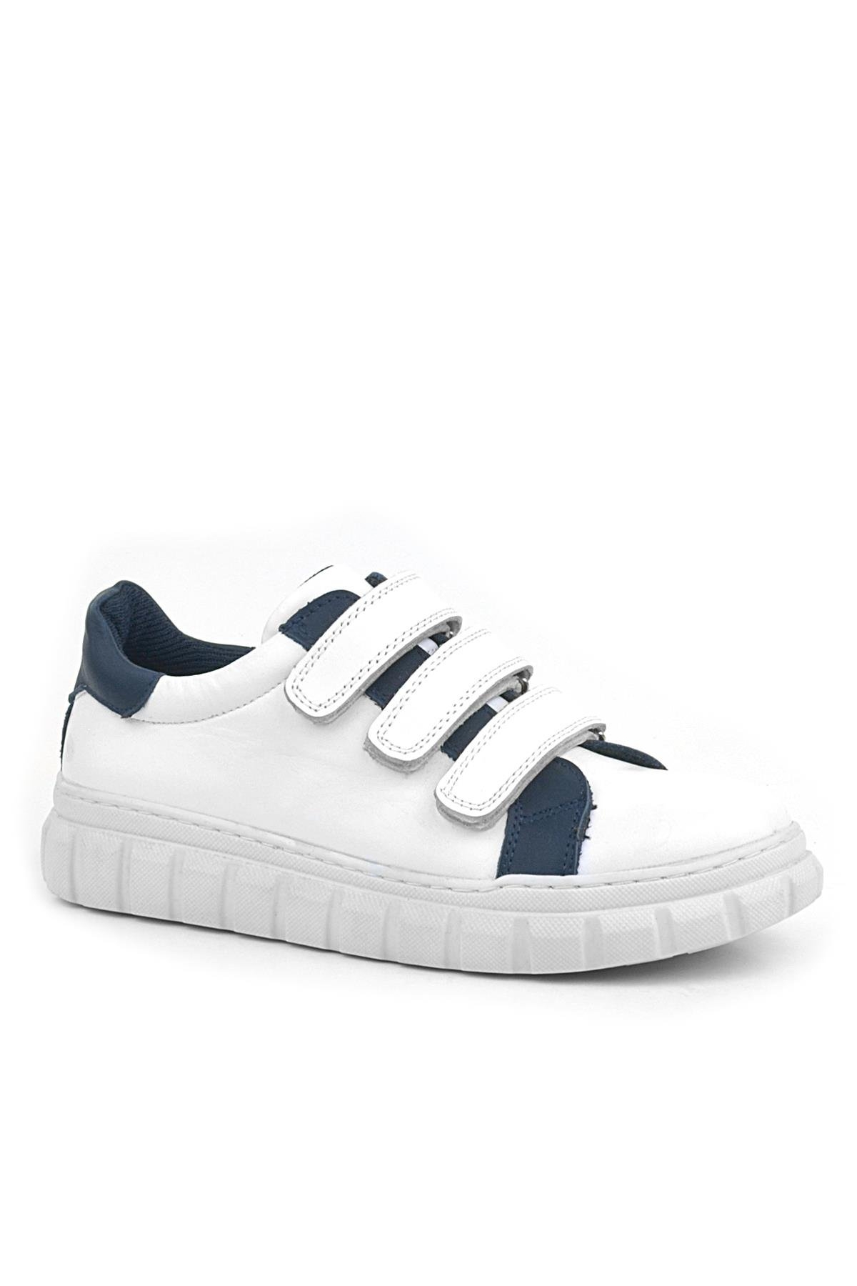 Hakiki Deri Beyaz Cırtlı Çocuk Günlük Spor Okul Ayakkabı - Görsel 2