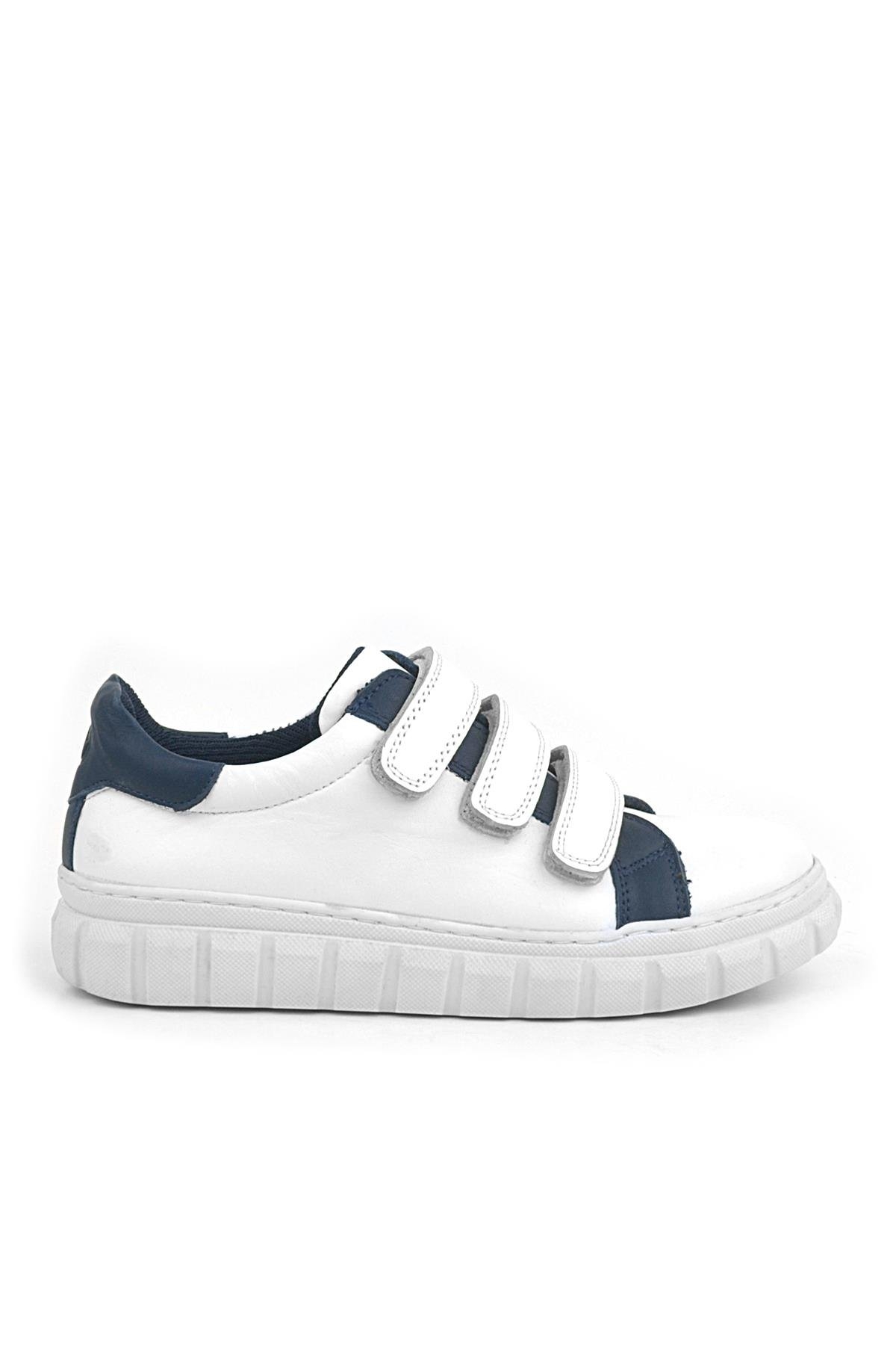 Hakiki Deri Beyaz Cırtlı Çocuk Günlük Spor Okul Ayakkabı - Görsel 3