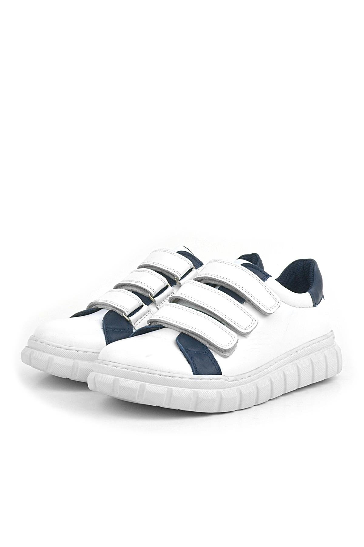 Hakiki Deri Beyaz Cırtlı Çocuk Günlük Spor Okul Ayakkabı - Görsel 4