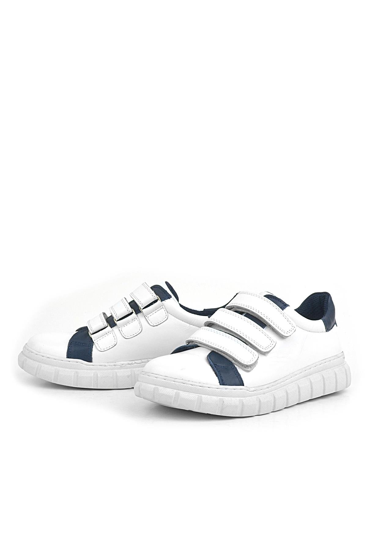 Hakiki Deri Beyaz Cırtlı Çocuk Günlük Spor Okul Ayakkabı - Görsel 5