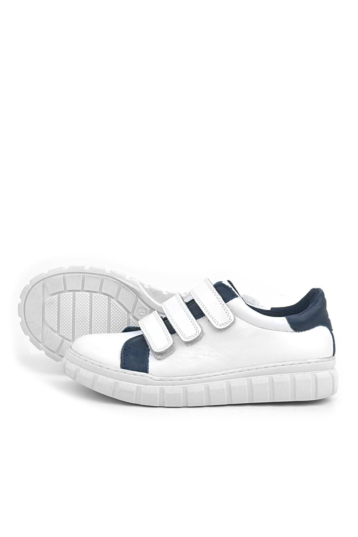 Hakiki Deri Beyaz Cırtlı Çocuk Günlük Spor Okul Ayakkabı - Görsel 6