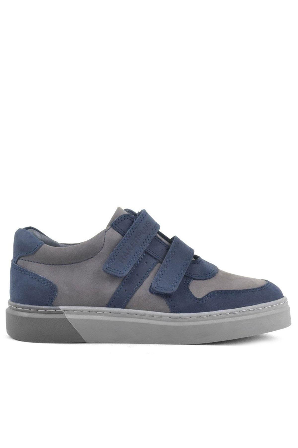 Hakiki Deri Lacivert Gri Cırtlı Erkek Çocuk Sneaker Ayakkabı - Görsel 3