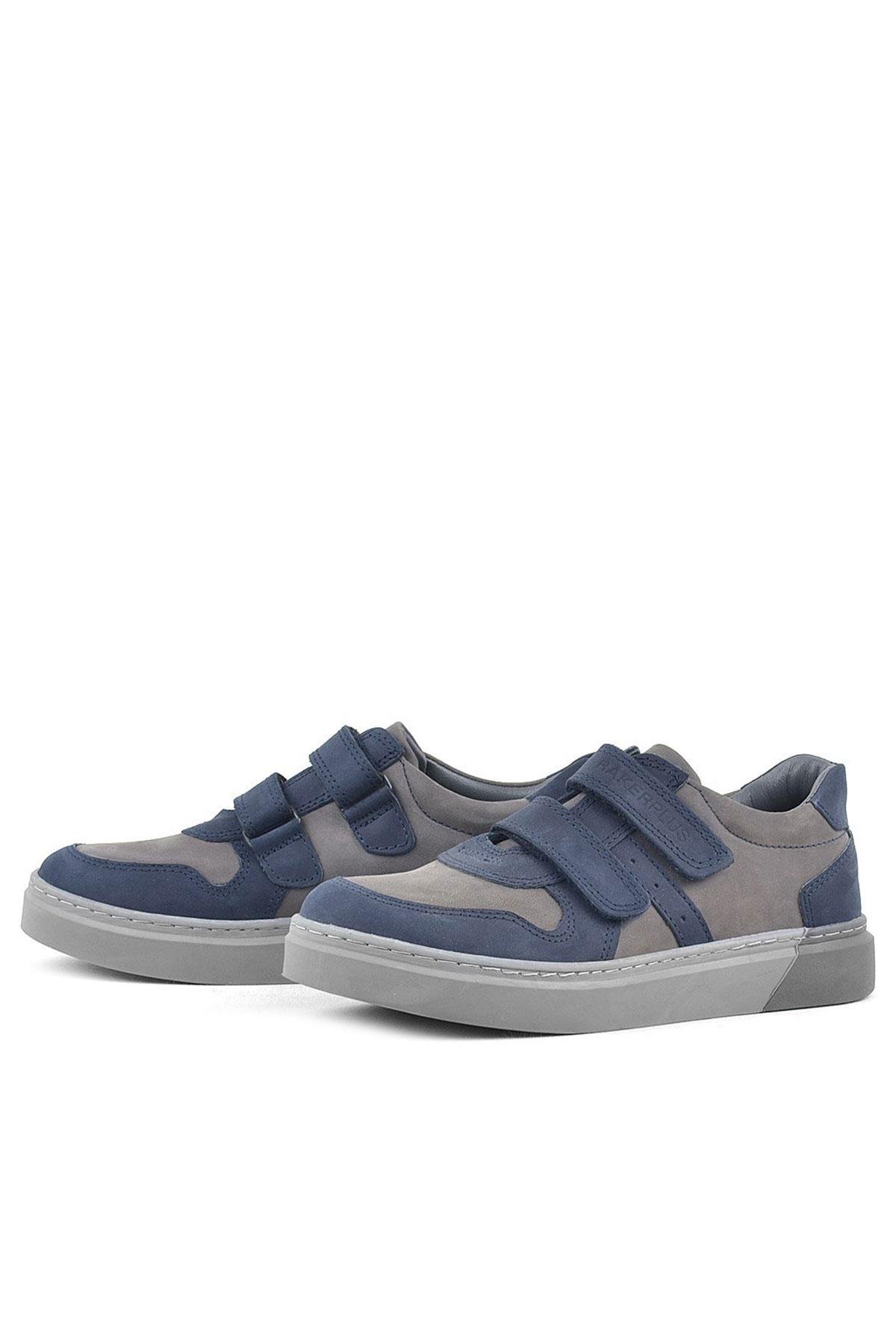 Hakiki Deri Lacivert Gri Cırtlı Erkek Çocuk Sneaker Ayakkabı - Görsel 5