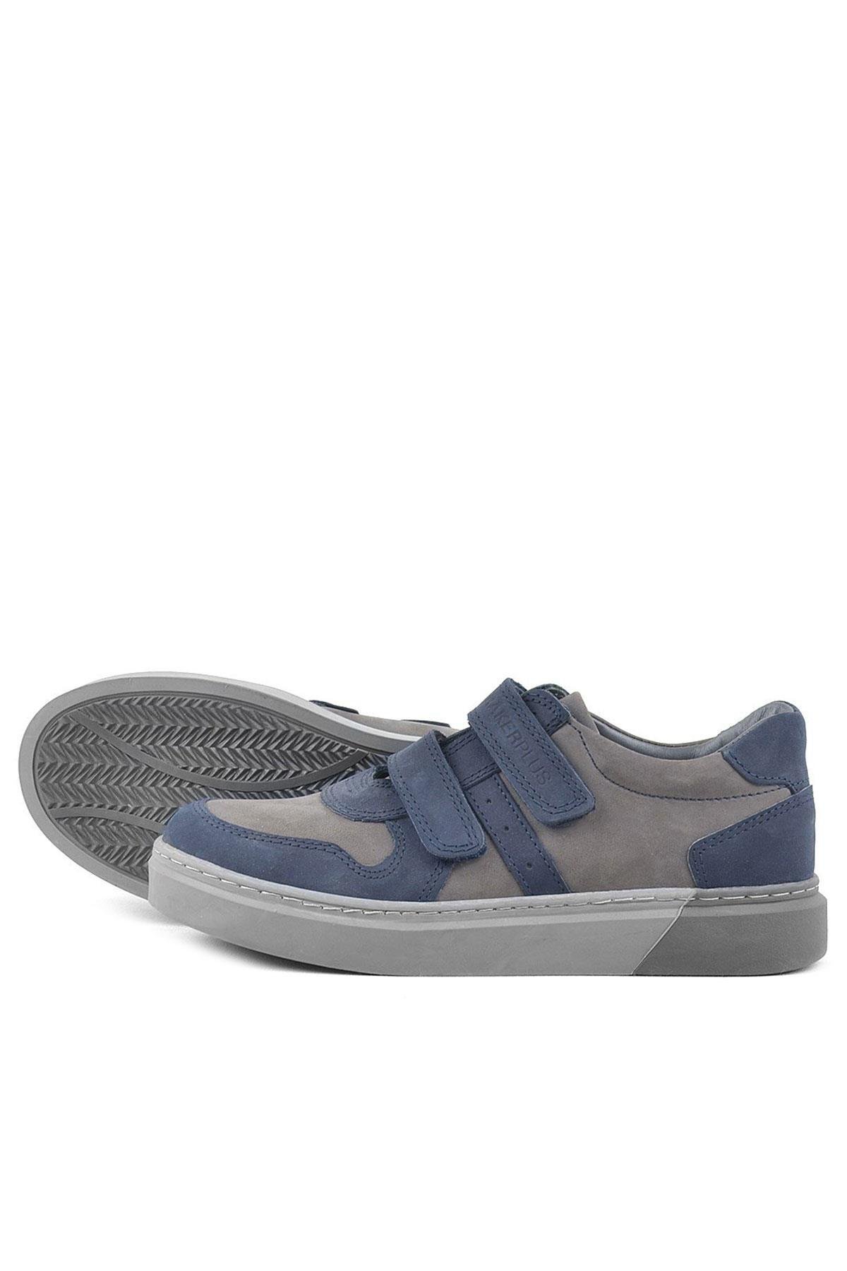 Hakiki Deri Lacivert Gri Cırtlı Erkek Çocuk Sneaker Ayakkabı - Görsel 6