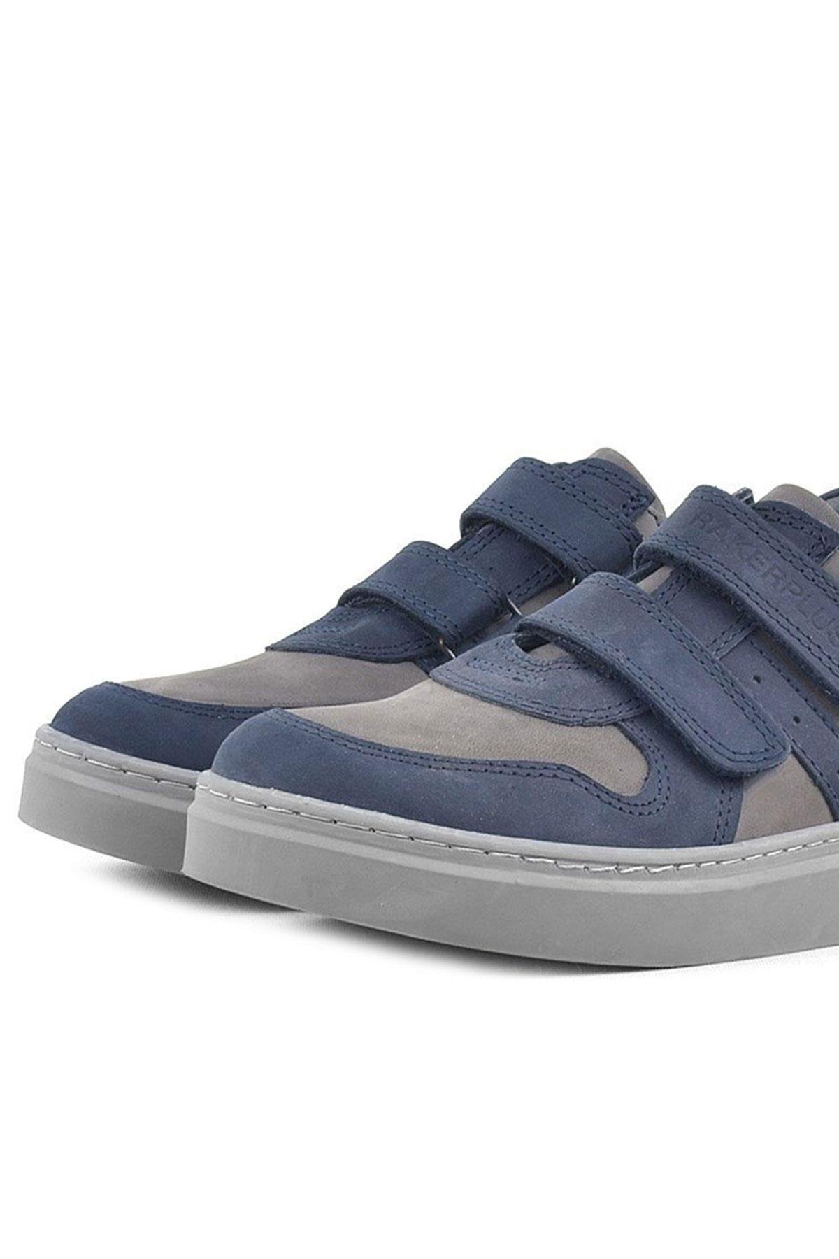 Hakiki Deri Lacivert Gri Cırtlı Erkek Çocuk Sneaker Ayakkabı - Görsel 7