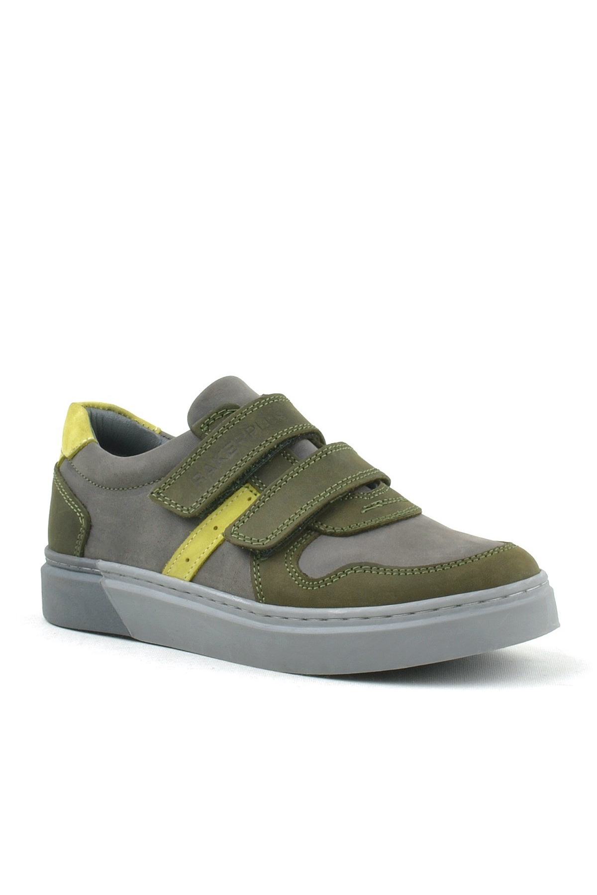 Hakiki Deri Haki Gri Cırtlı Erkek Çocuk Sneaker - Görsel 2