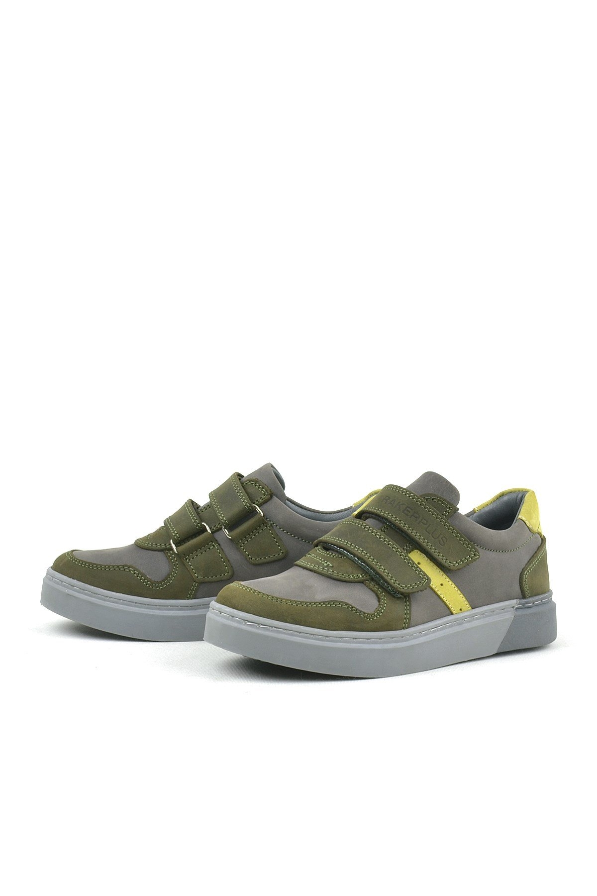 Hakiki Deri Haki Gri Cırtlı Erkek Çocuk Sneaker - Görsel 5