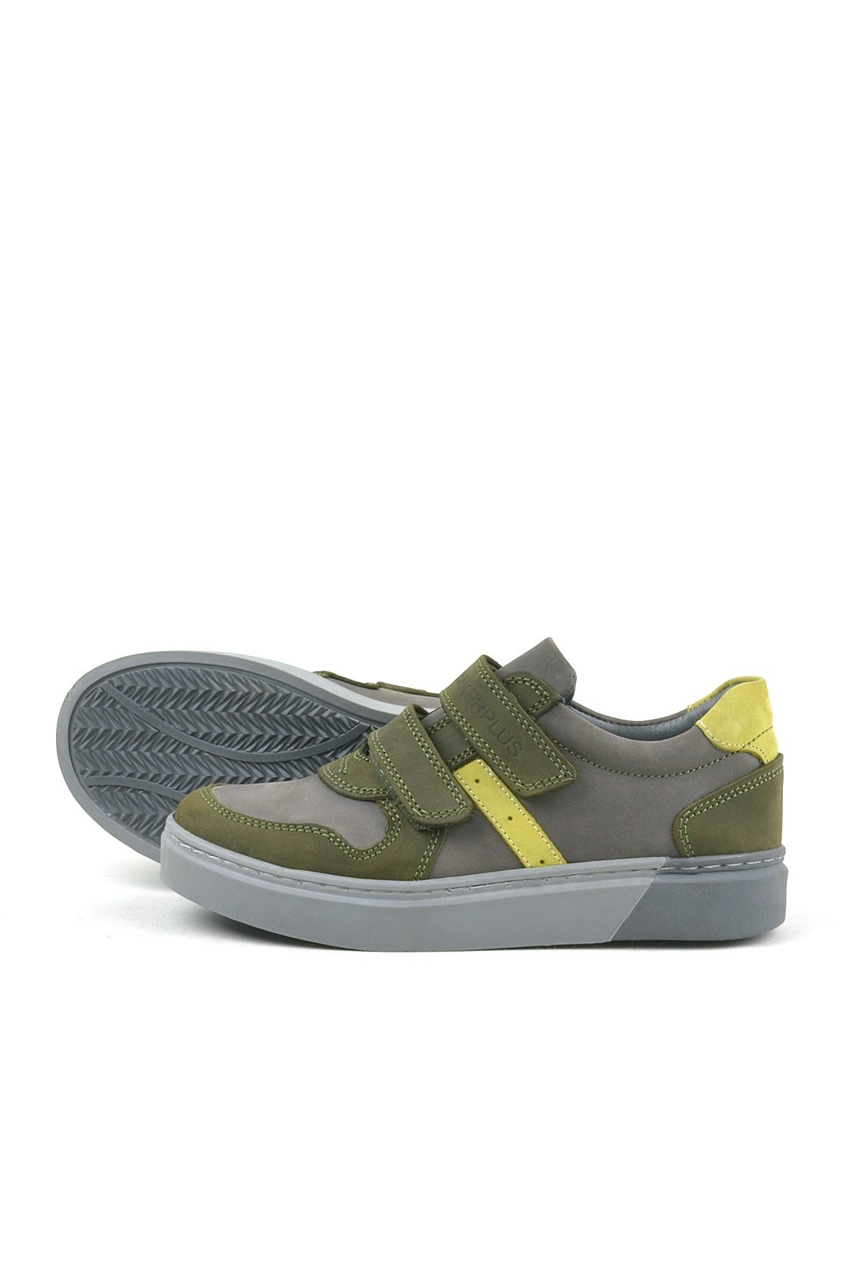 Hakiki Deri Haki Gri Cırtlı Erkek Çocuk Sneaker - Görsel 6