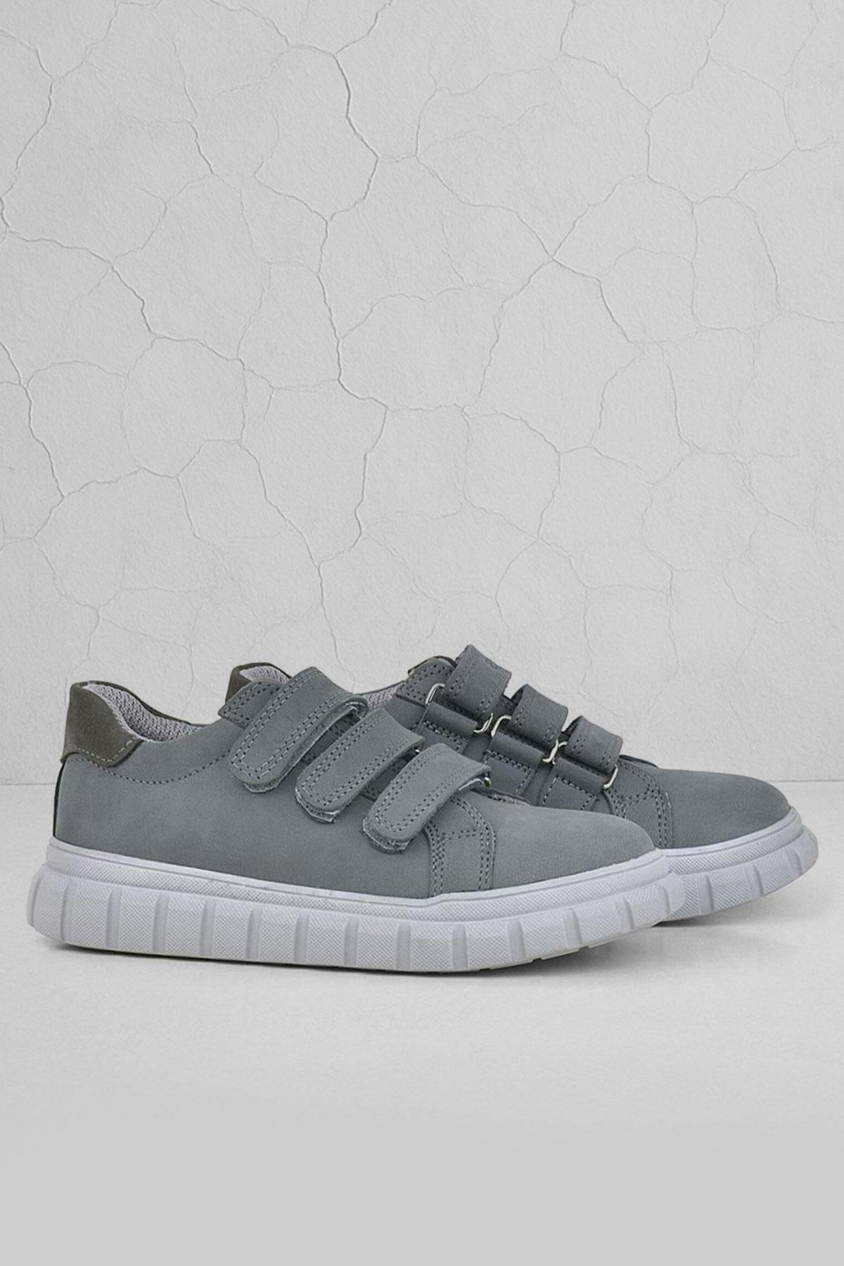 Hakiki Deri Gri Cırtlı Çocuk Günlük Spor Okul Ayakkabı - Görsel 3
