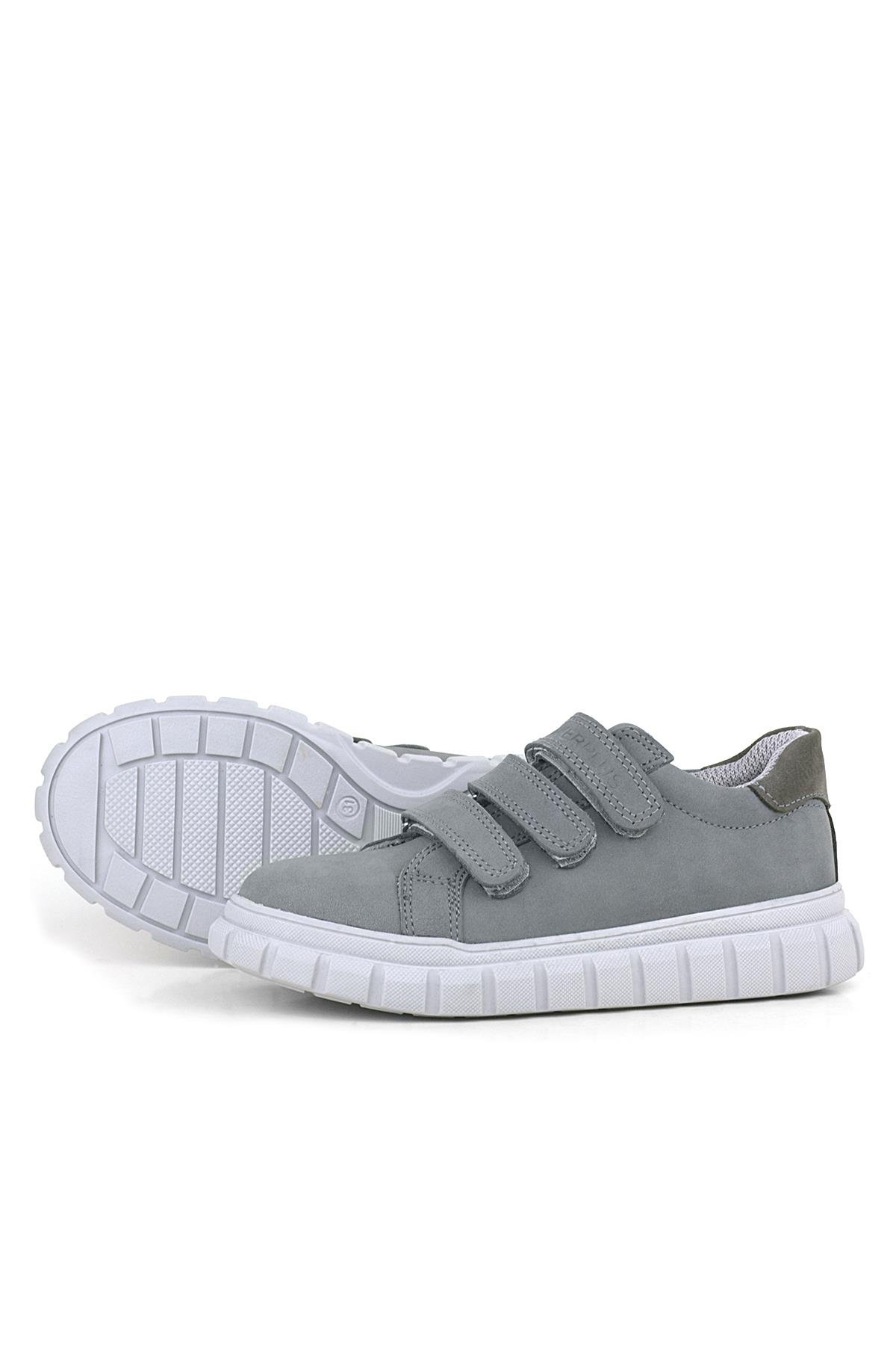 Hakiki Deri Gri Cırtlı Çocuk Günlük Spor Okul Ayakkabı - Görsel 7