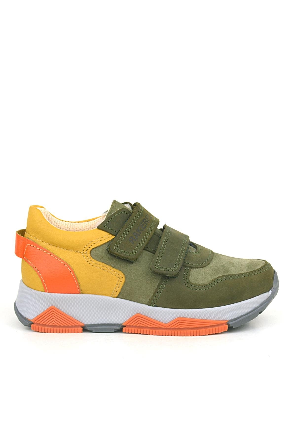 Hakiki Deri Haki Turuncu Sarı Çocuk Sneakers Spor Ayakkabı - Görsel 3