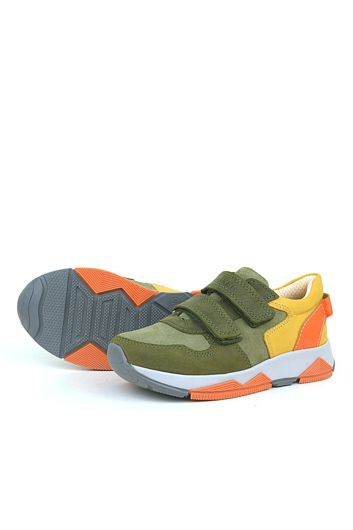 Hakiki Deri Haki Turuncu Sarı Çocuk Sneakers Spor Ayakkabı - Görsel 6
