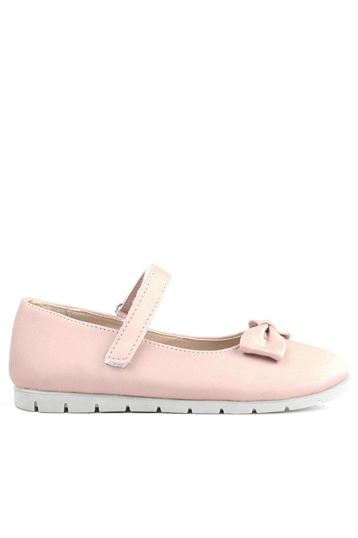 Pudra Pembe Fiyonklu Cırtlı Kız Çocuk Babet Ayakkabı - Görsel 3