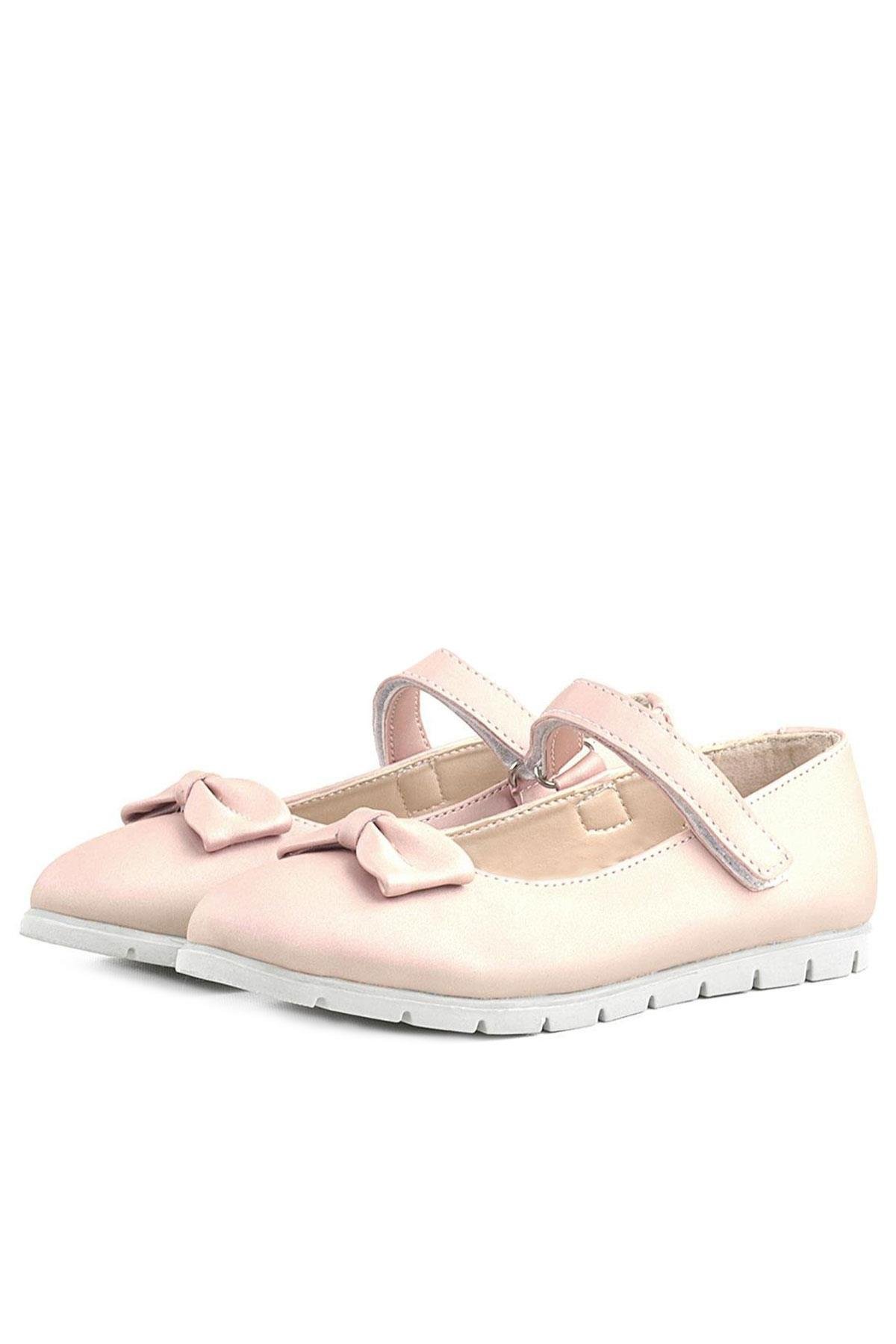 Pudra Pembe Fiyonklu Cırtlı Kız Çocuk Babet Ayakkabı - Görsel 4