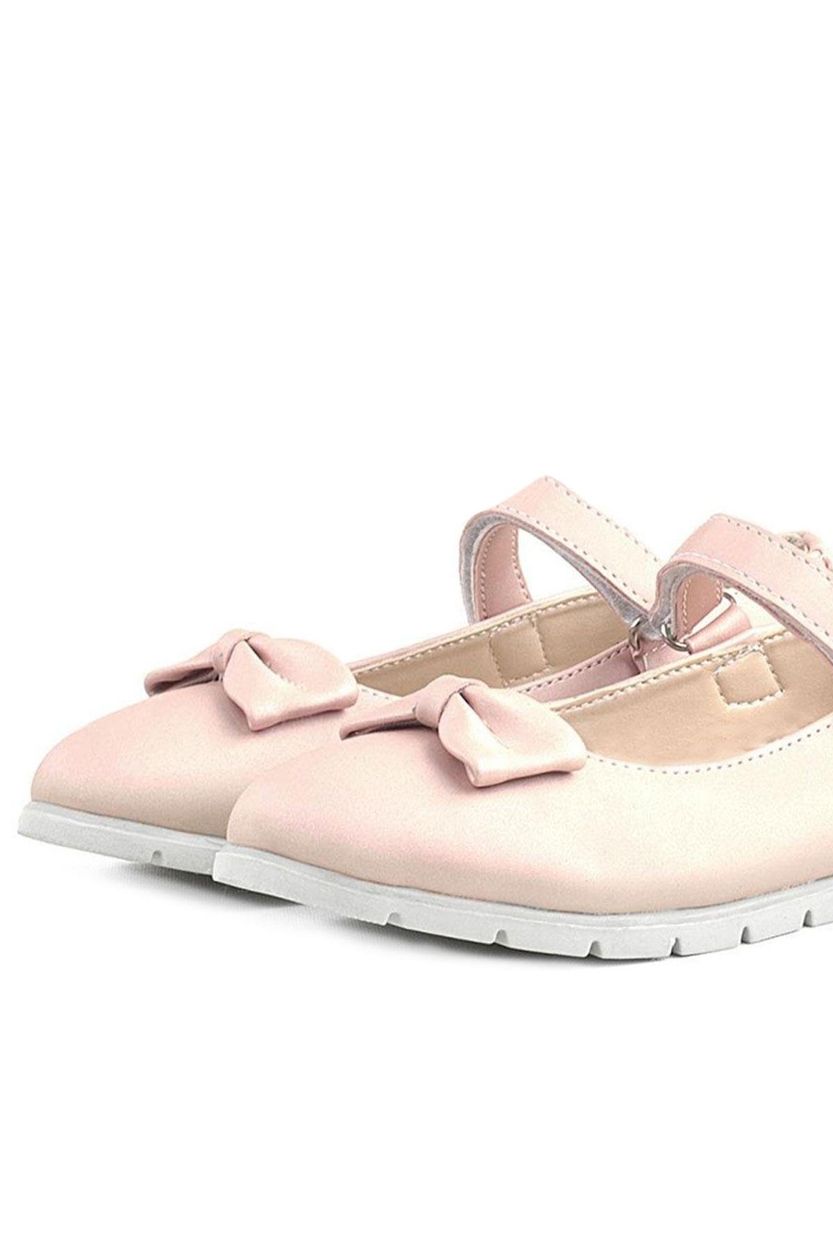 Pudra Pembe Fiyonklu Cırtlı Kız Çocuk Babet Ayakkabı - Görsel 8