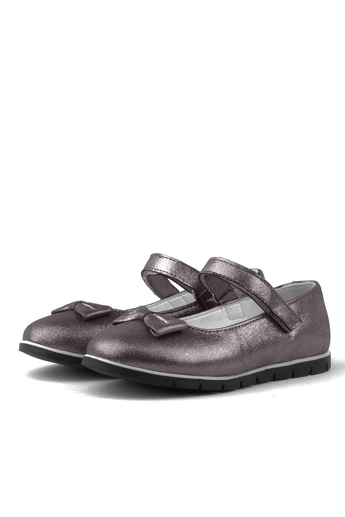 Hakiki Deri Platin Gri Cırtlı Kız Çocuk Babet Ayakkabı - Görsel 4