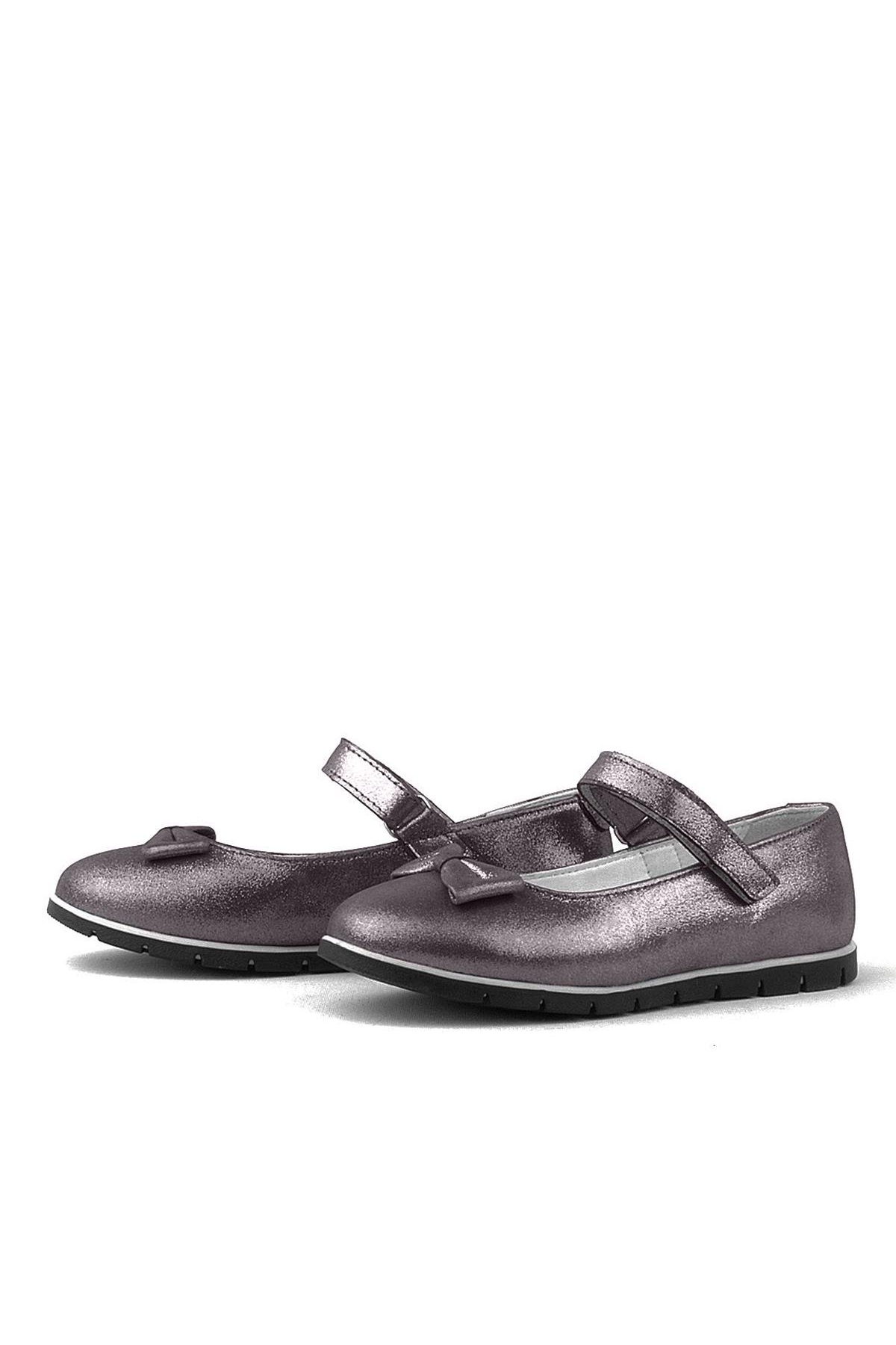 Hakiki Deri Platin Gri Cırtlı Kız Çocuk Babet Ayakkabı - Görsel 5