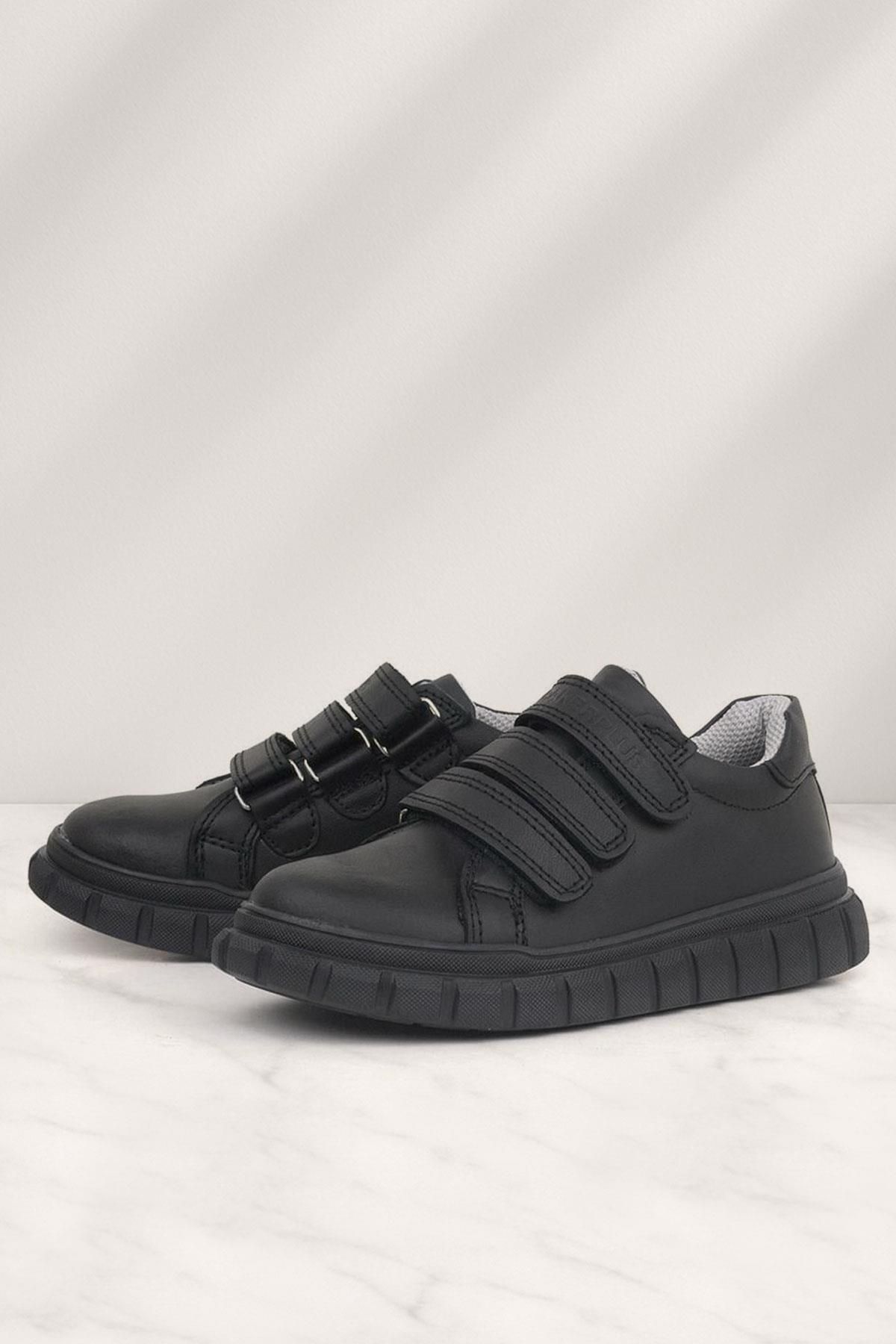 Hakiki Deri Siyah Cırtlı Çocuk Günlük Spor Okul Ayakkabı - Görsel 3