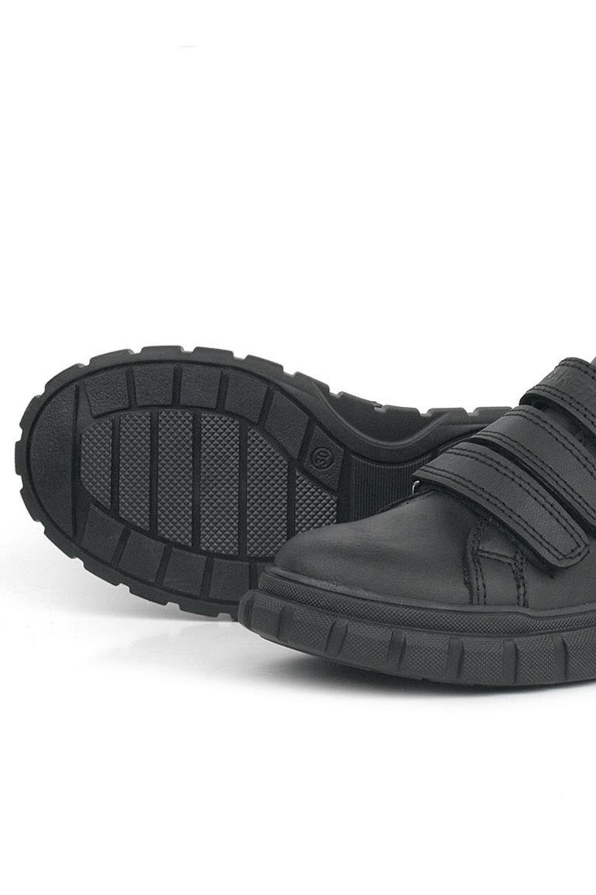 Hakiki Deri Siyah Cırtlı Çocuk Günlük Spor Okul Ayakkabı - Görsel 8