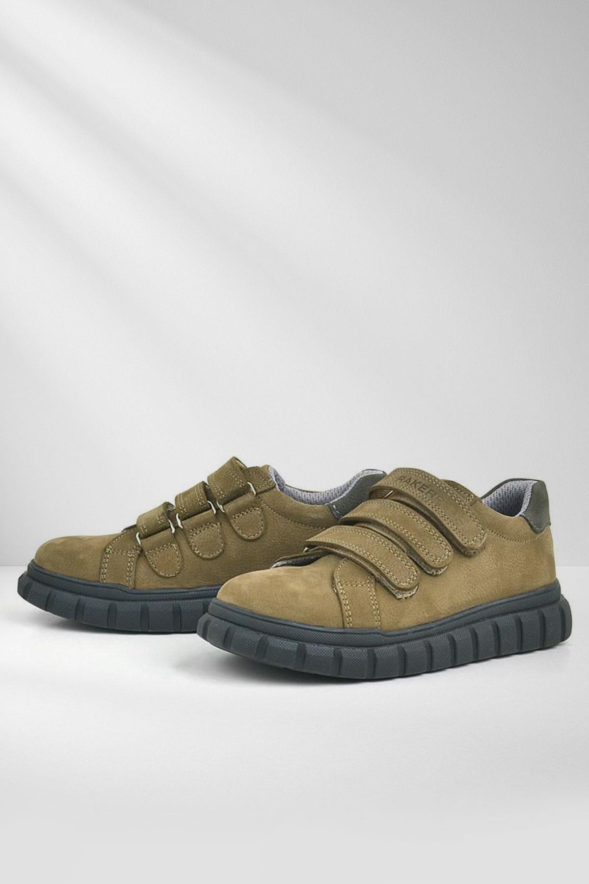 Hakiki Deri Kum Rengi Siyah Cırtlı Çocuk Günlük Spor Okul Ayakkabı - Görsel 3