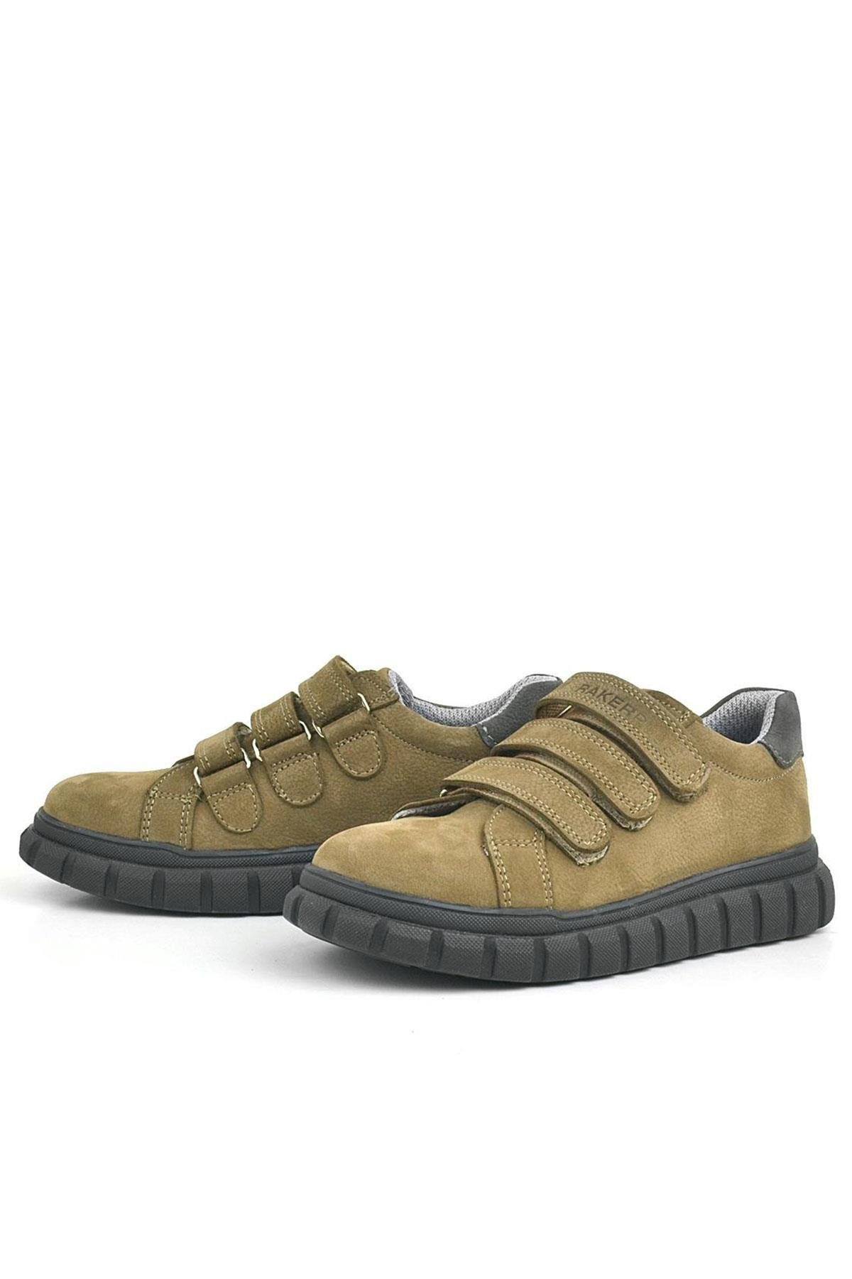 Hakiki Deri Kum Rengi Siyah Cırtlı Çocuk Günlük Spor Okul Ayakkabı - Görsel 5