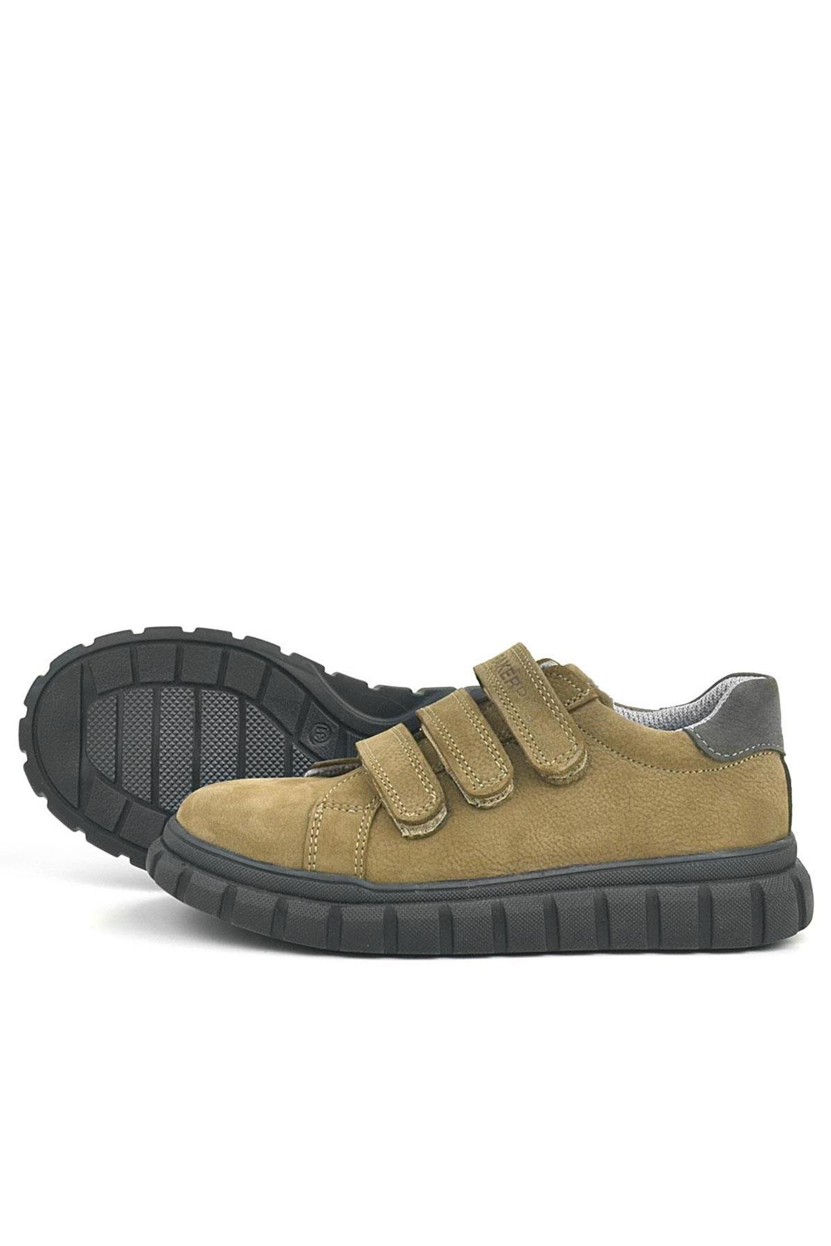 Hakiki Deri Kum Rengi Siyah Cırtlı Çocuk Günlük Spor Okul Ayakkabı - Görsel 7