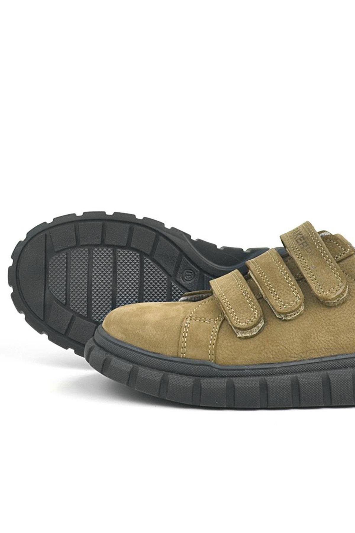 Hakiki Deri Kum Rengi Siyah Cırtlı Çocuk Günlük Spor Okul Ayakkabı - Görsel 8