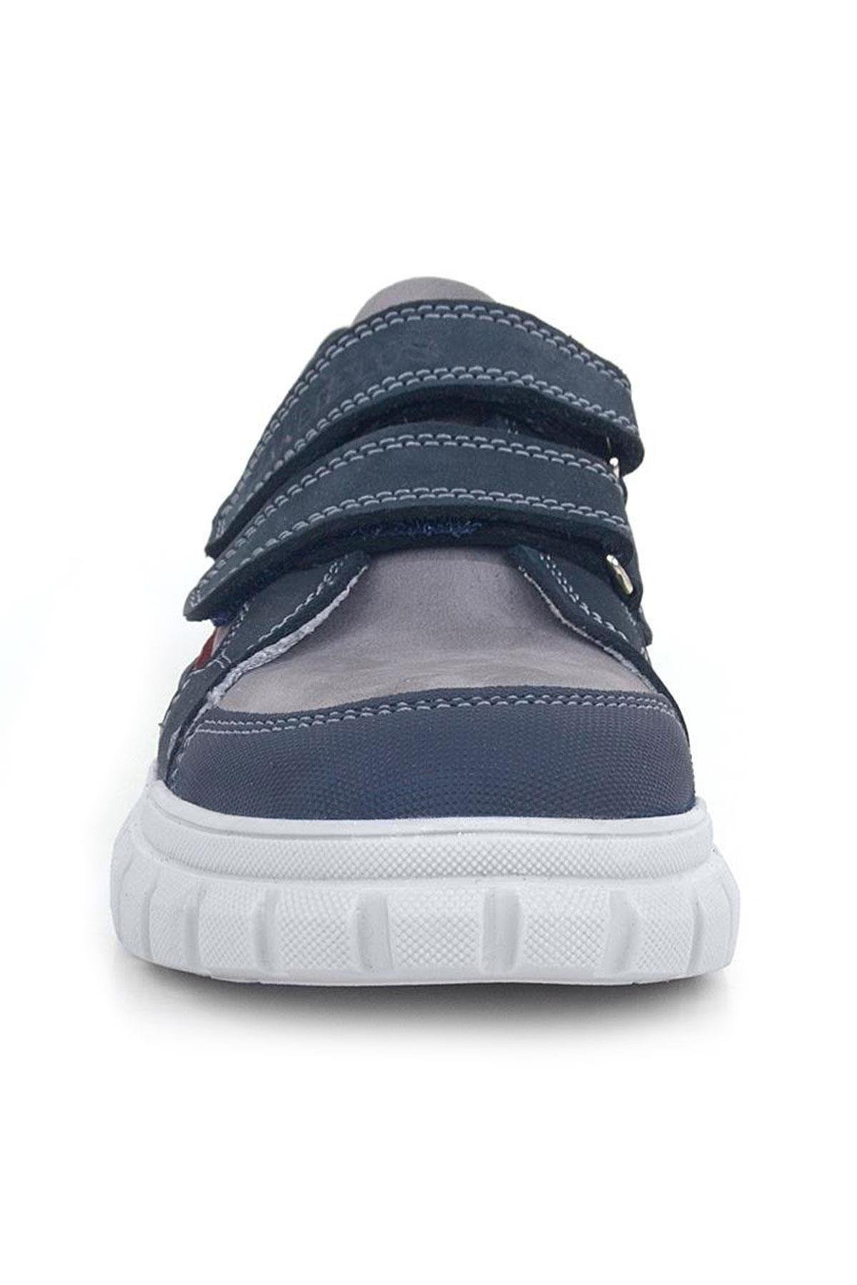 Hakiki Deri Lacivert Cırtlı Çocuk Günlük Spor Okul Ayakkabı - Görsel 4