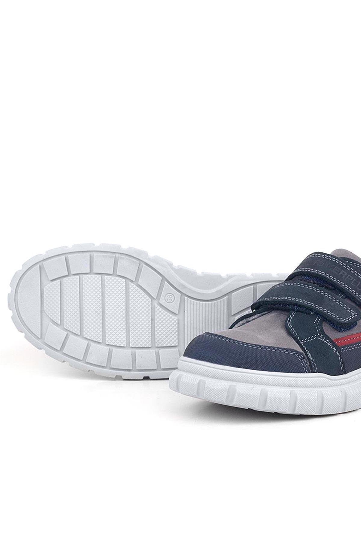 Hakiki Deri Lacivert Cırtlı Çocuk Günlük Spor Okul Ayakkabı - Görsel 7