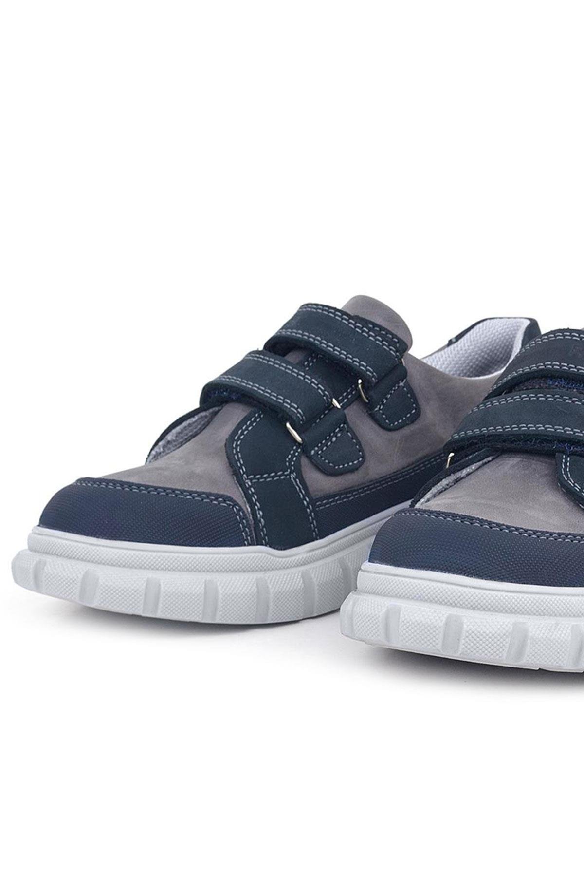 Hakiki Deri Lacivert Cırtlı Çocuk Günlük Spor Okul Ayakkabı - Görsel 8