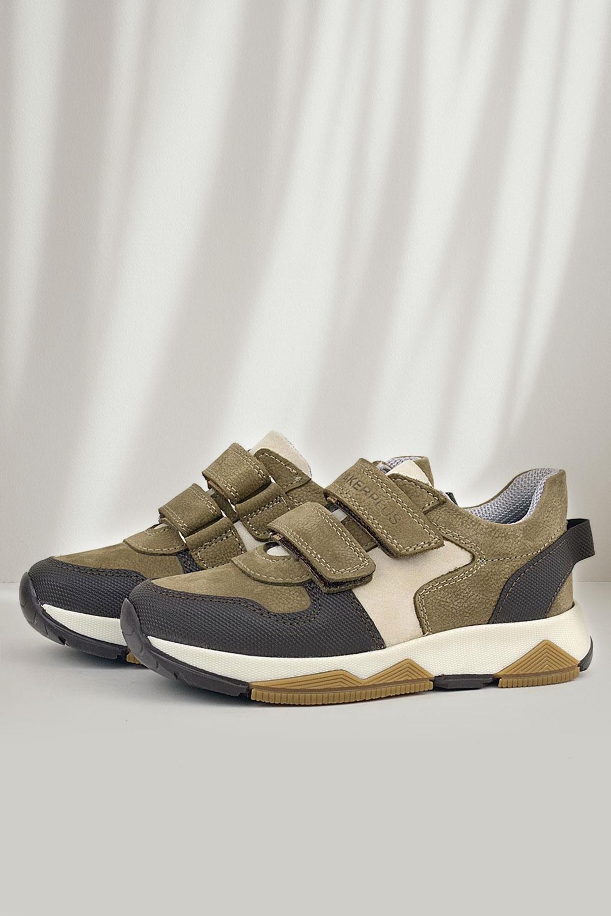 Hakiki Deri Vizon Kahve Çocuk Cırtlı Sneakers Spor Ayakkabı - Görsel 3