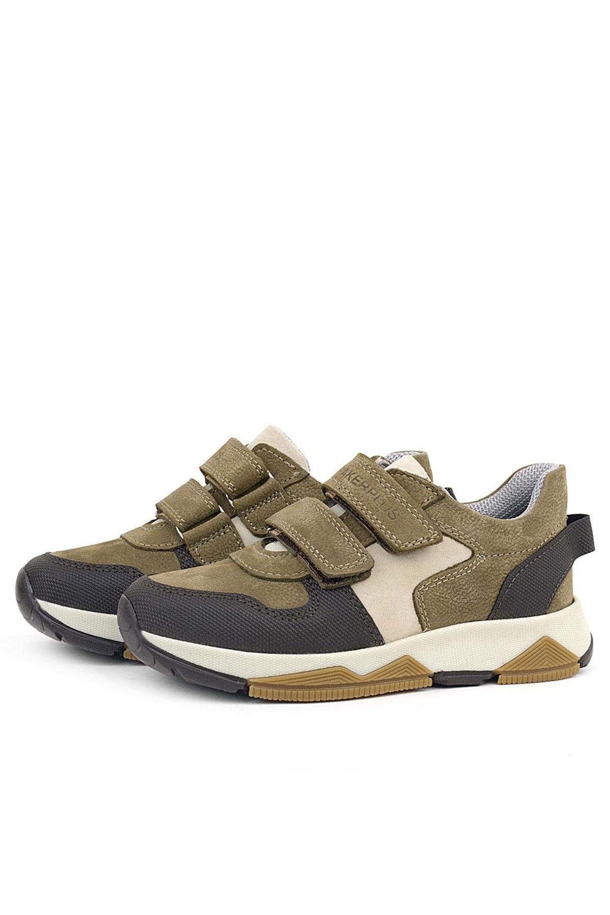 Hakiki Deri Vizon Kahve Çocuk Cırtlı Sneakers Spor Ayakkabı - Görsel 6