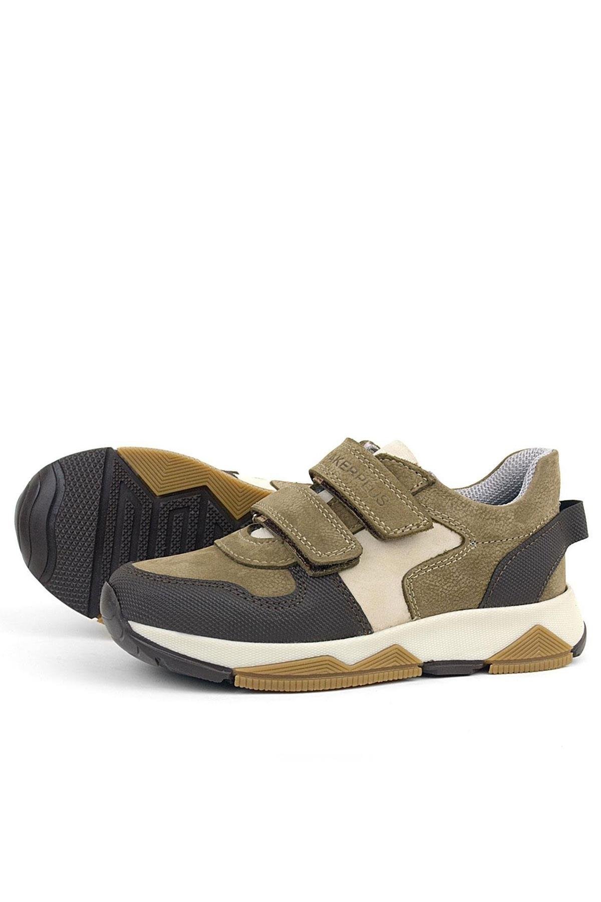 Hakiki Deri Vizon Kahve Çocuk Cırtlı Sneakers Spor Ayakkabı - Görsel 7