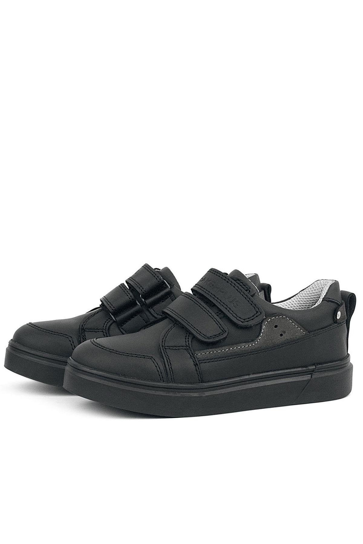 Siyah Hakiki Deri Cırtlı Erkek Çocuk Sneaker Ayakkabı - Görsel 5