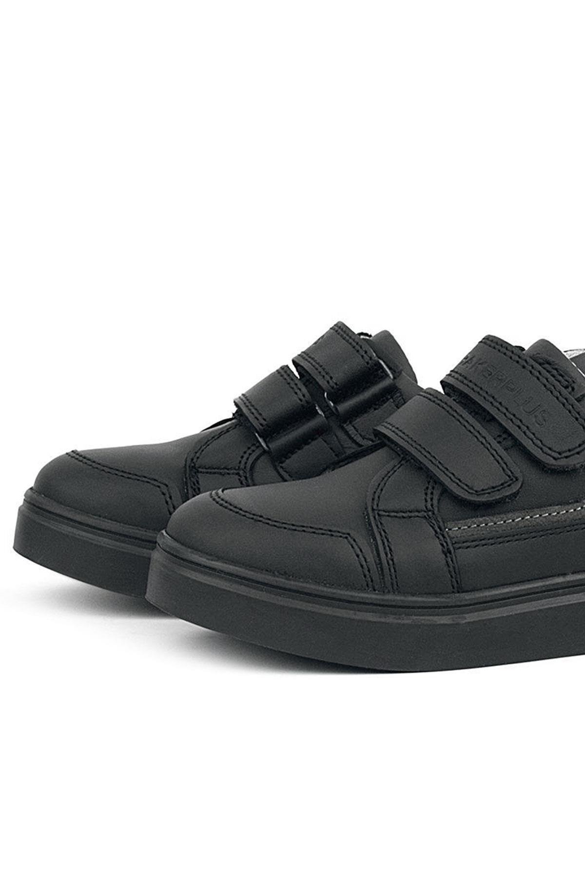 Siyah Hakiki Deri Cırtlı Erkek Çocuk Sneaker Ayakkabı - Görsel 7