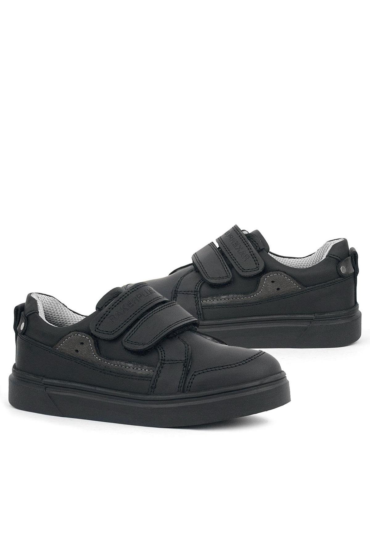 Siyah Hakiki Deri Cırtlı Erkek Çocuk Sneaker Ayakkabı - Görsel 8