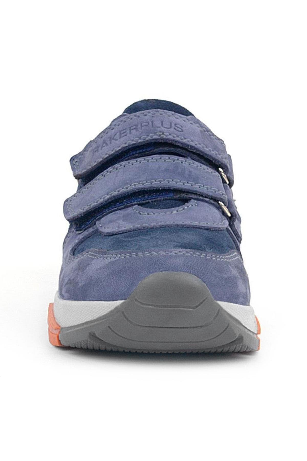 Hakiki Deri Mavi Süet Taba Çocuk Cırtlı Sneakers Spor Ayakkabı - Görsel 5