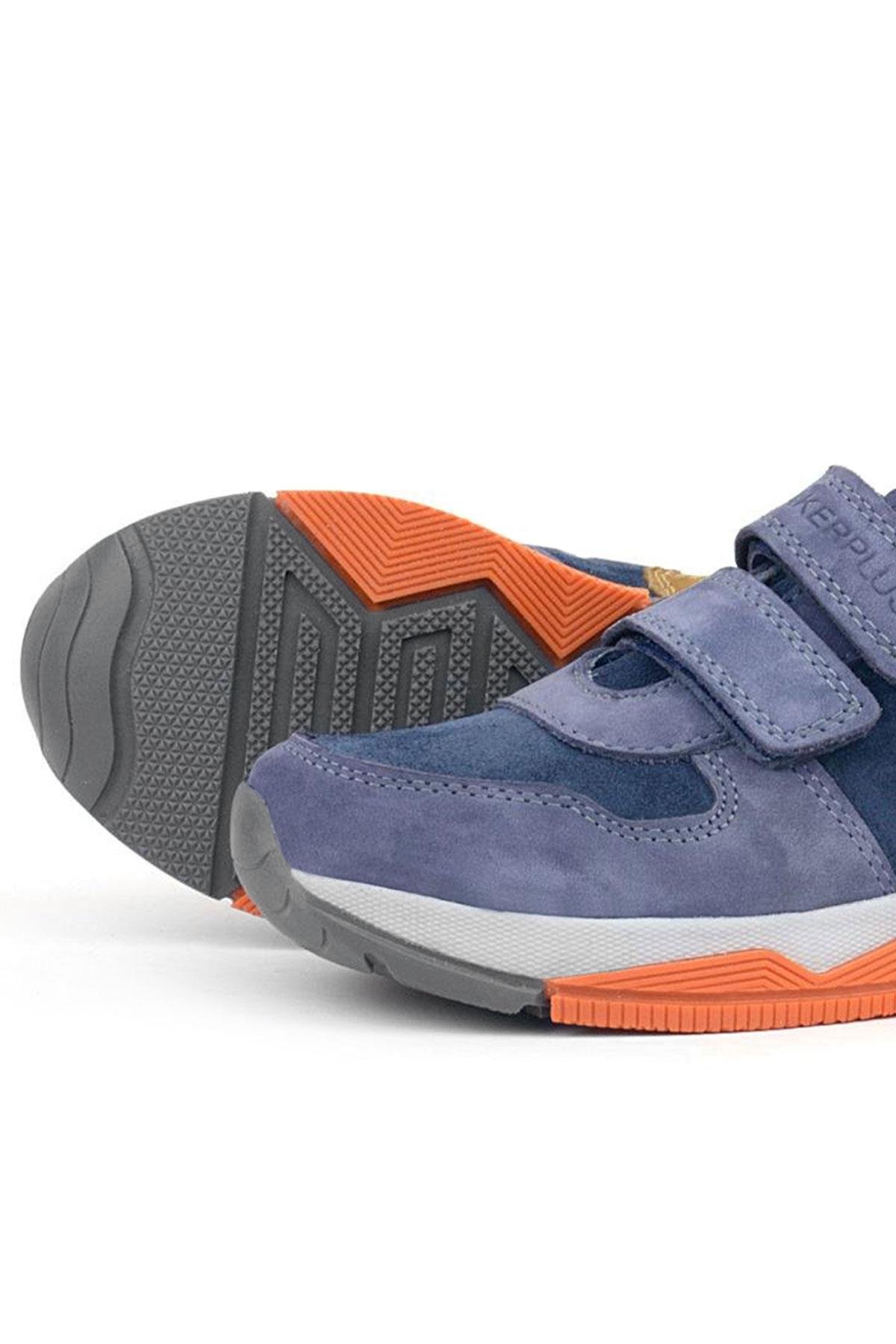 Hakiki Deri Mavi Süet Taba Çocuk Cırtlı Sneakers Spor Ayakkabı - Görsel 9