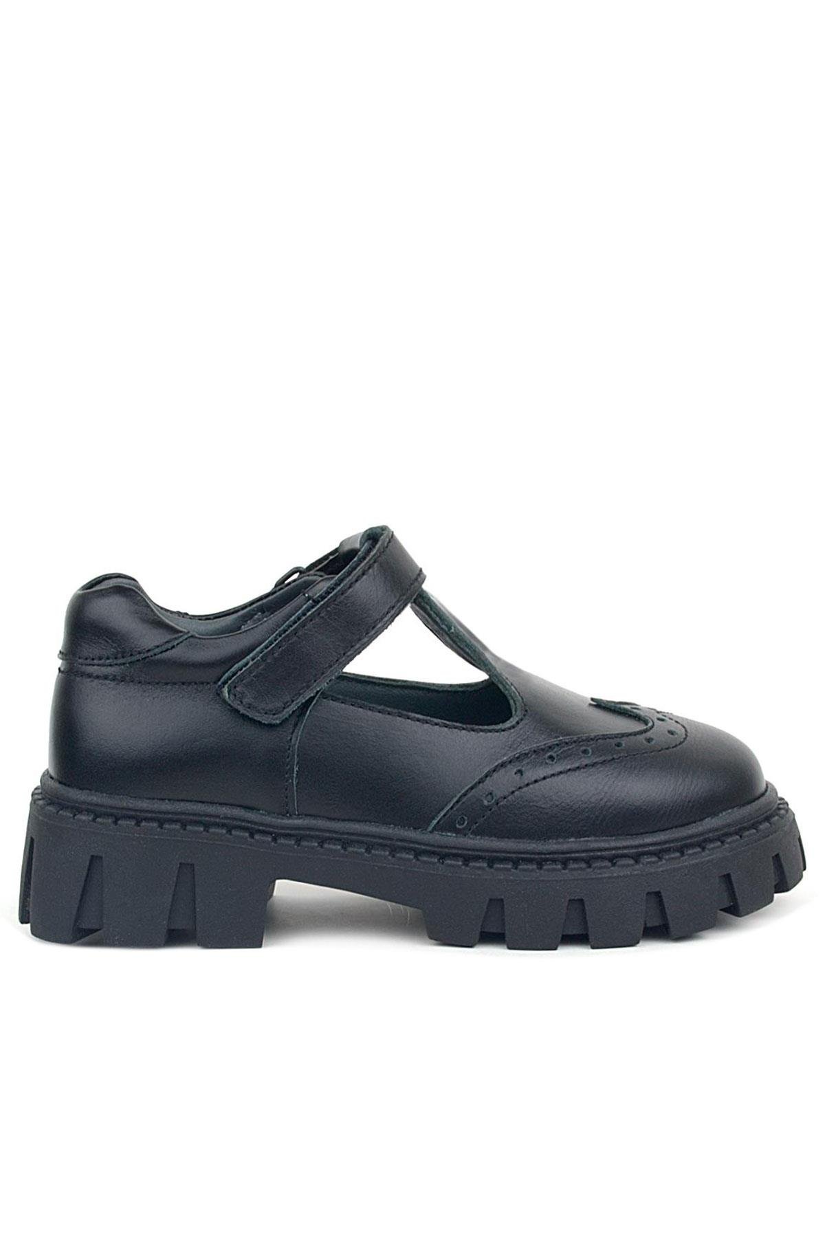 Hakiki Deri Siyah Cırtlı Kız Çocuk Okul Ayakkabı - Görsel 4