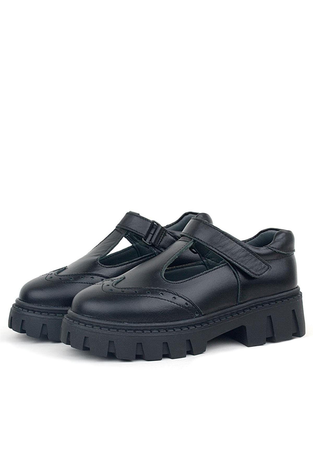 Hakiki Deri Siyah Cırtlı Kız Çocuk Okul Ayakkabı - Görsel 6