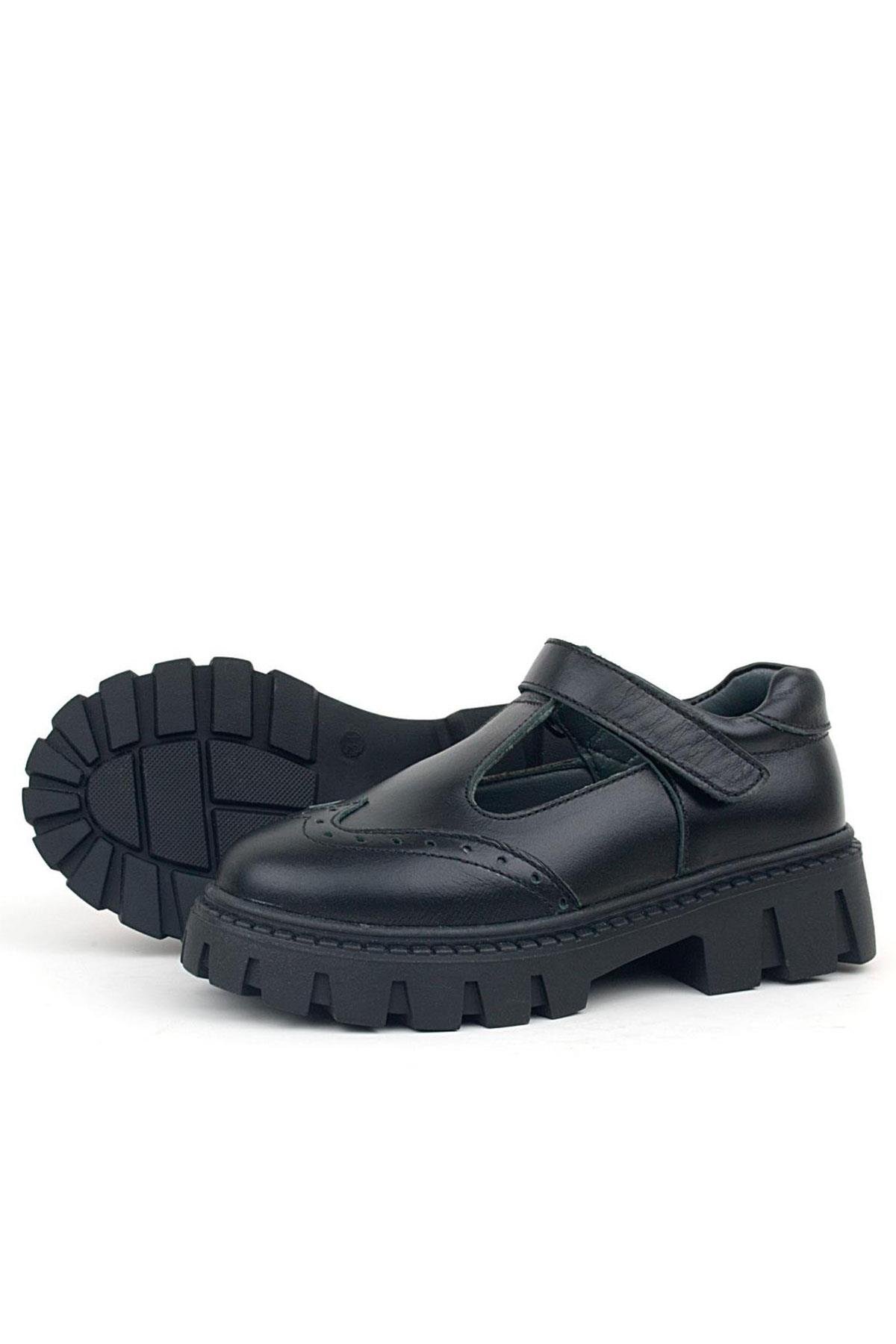 Hakiki Deri Siyah Cırtlı Kız Çocuk Okul Ayakkabı - Görsel 7