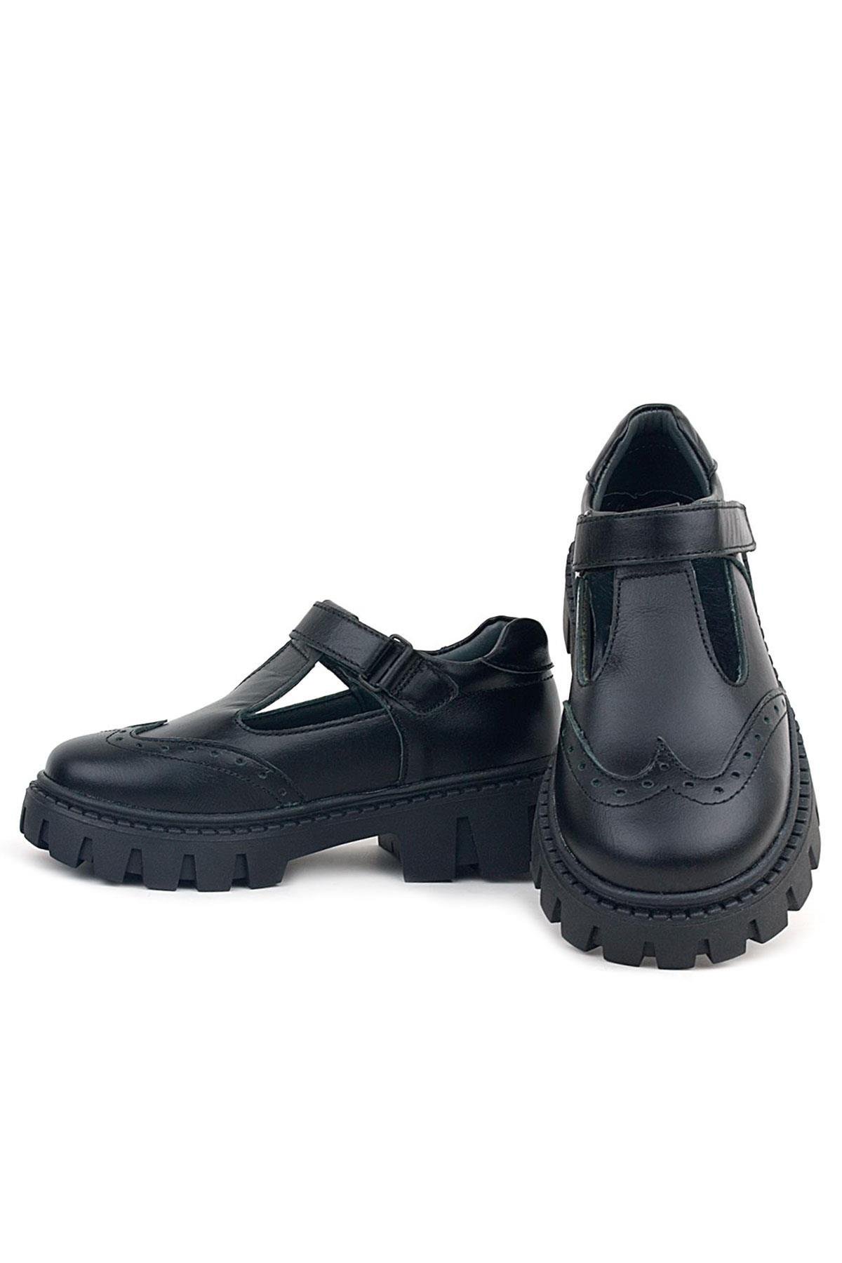 Hakiki Deri Siyah Cırtlı Kız Çocuk Okul Ayakkabı - Görsel 8