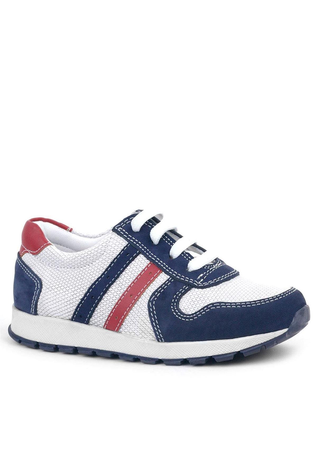 Hakiki Deri Lacivert Beyaz Fermuarlı Çocuk Spor Ayakkabı - Görsel 2