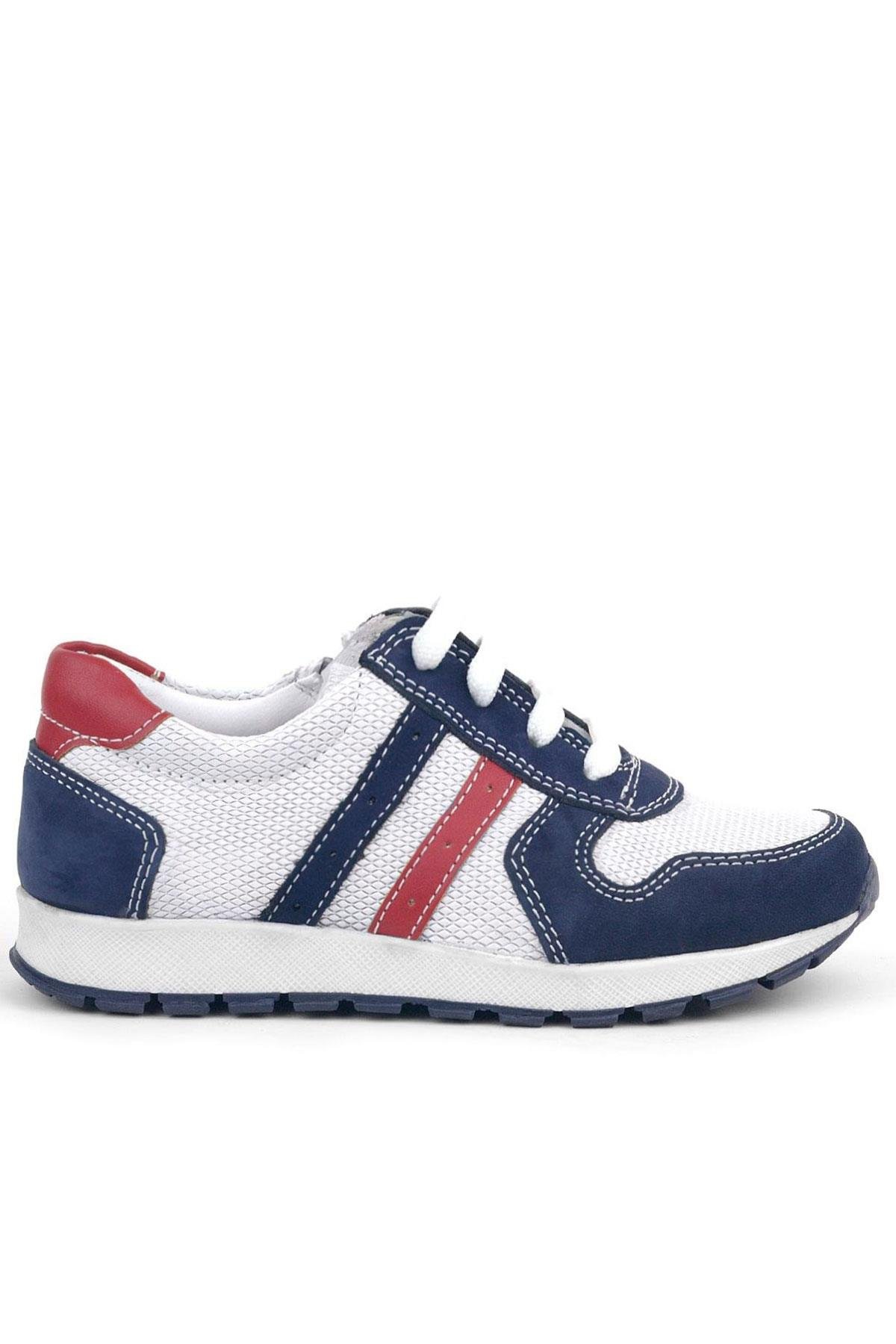 Hakiki Deri Lacivert Beyaz Fermuarlı Çocuk Spor Ayakkabı - Görsel 3