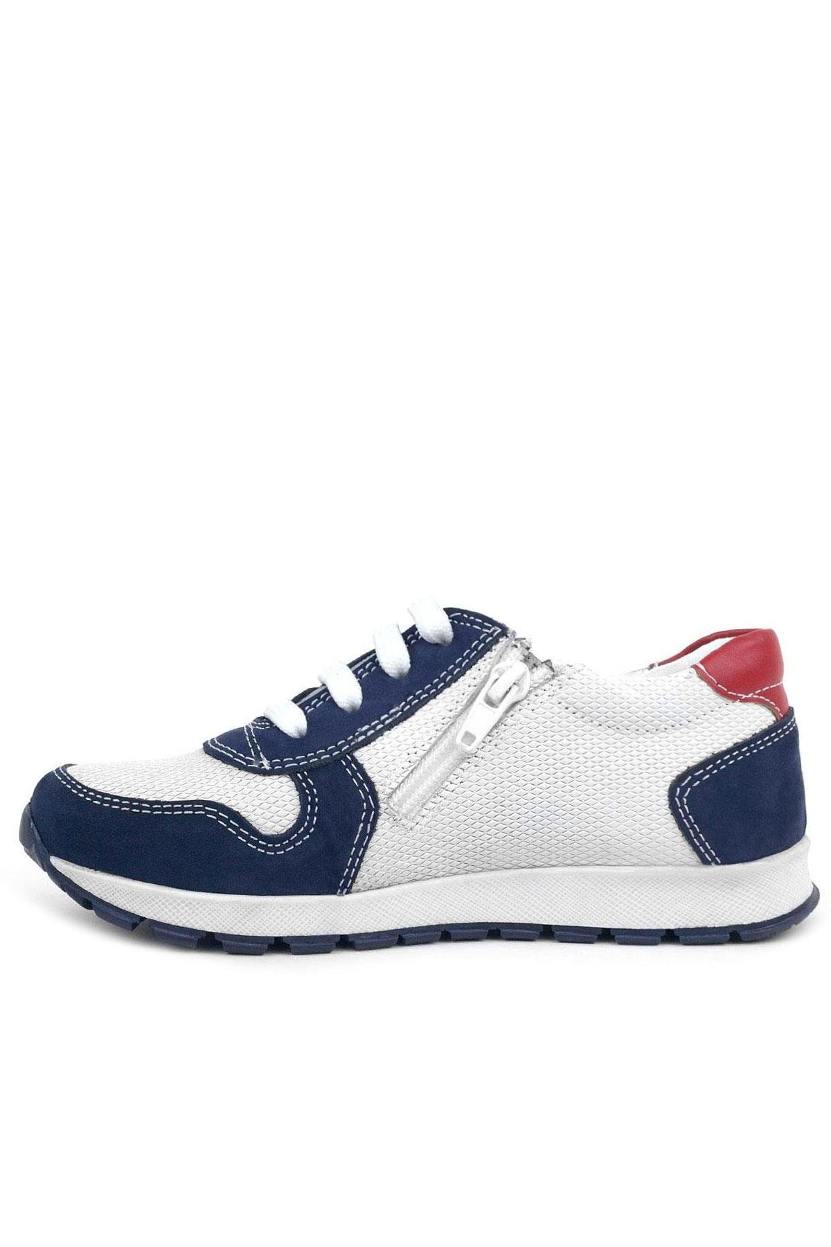 Hakiki Deri Lacivert Beyaz Fermuarlı Çocuk Spor Ayakkabı - Görsel 5